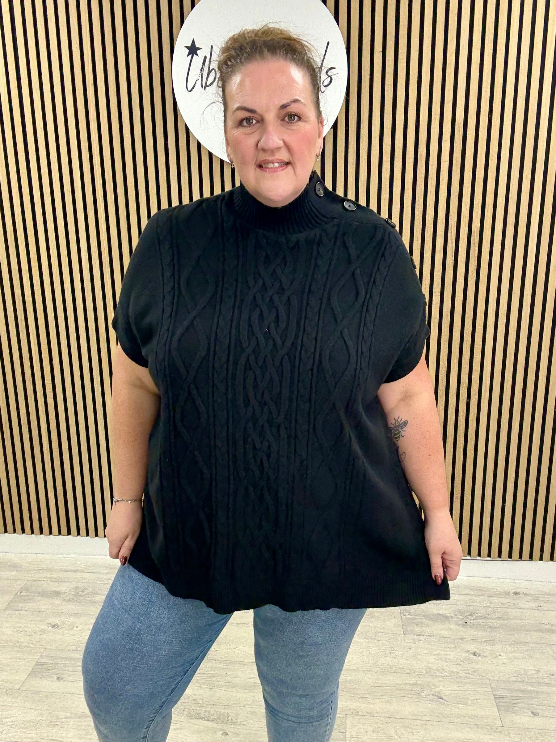 The Marina Button Poncho - Black