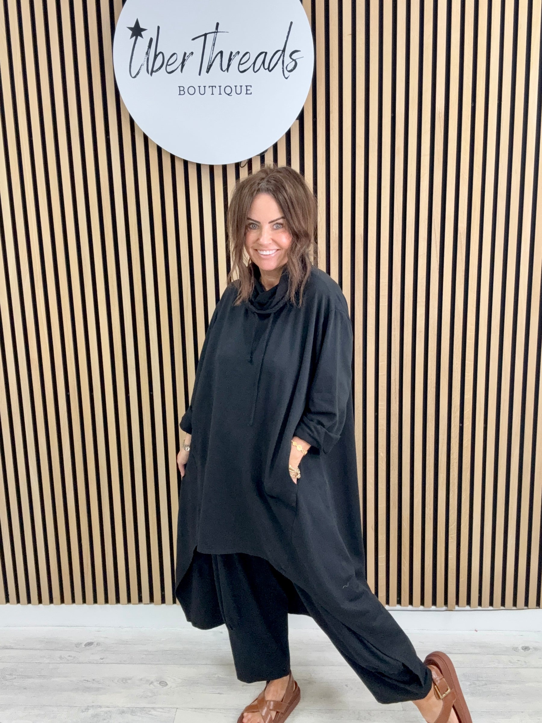 The New-Town Hi Lo Cowl Jersey - Black