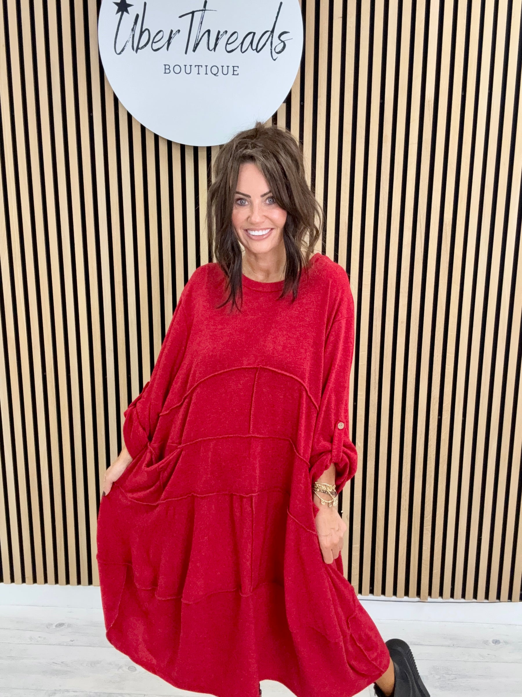 The Slouch Pocket Dress - Red