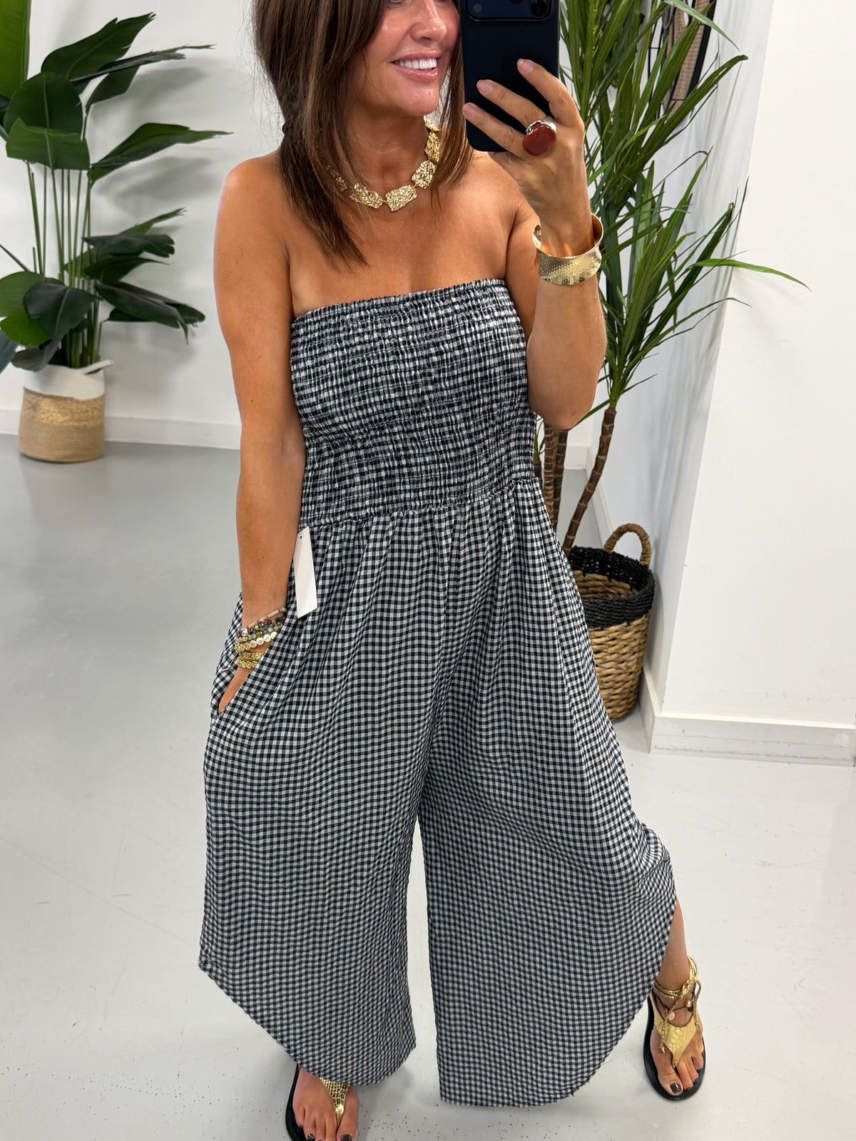 Gingham Genie Bandeau Jumpsuit -Black