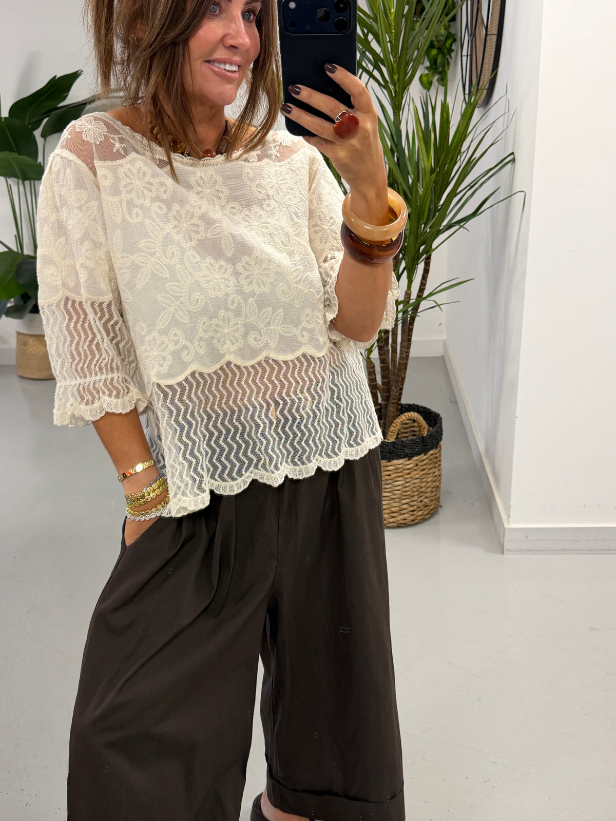 Lyra Lace Mesh Tunic - Cream