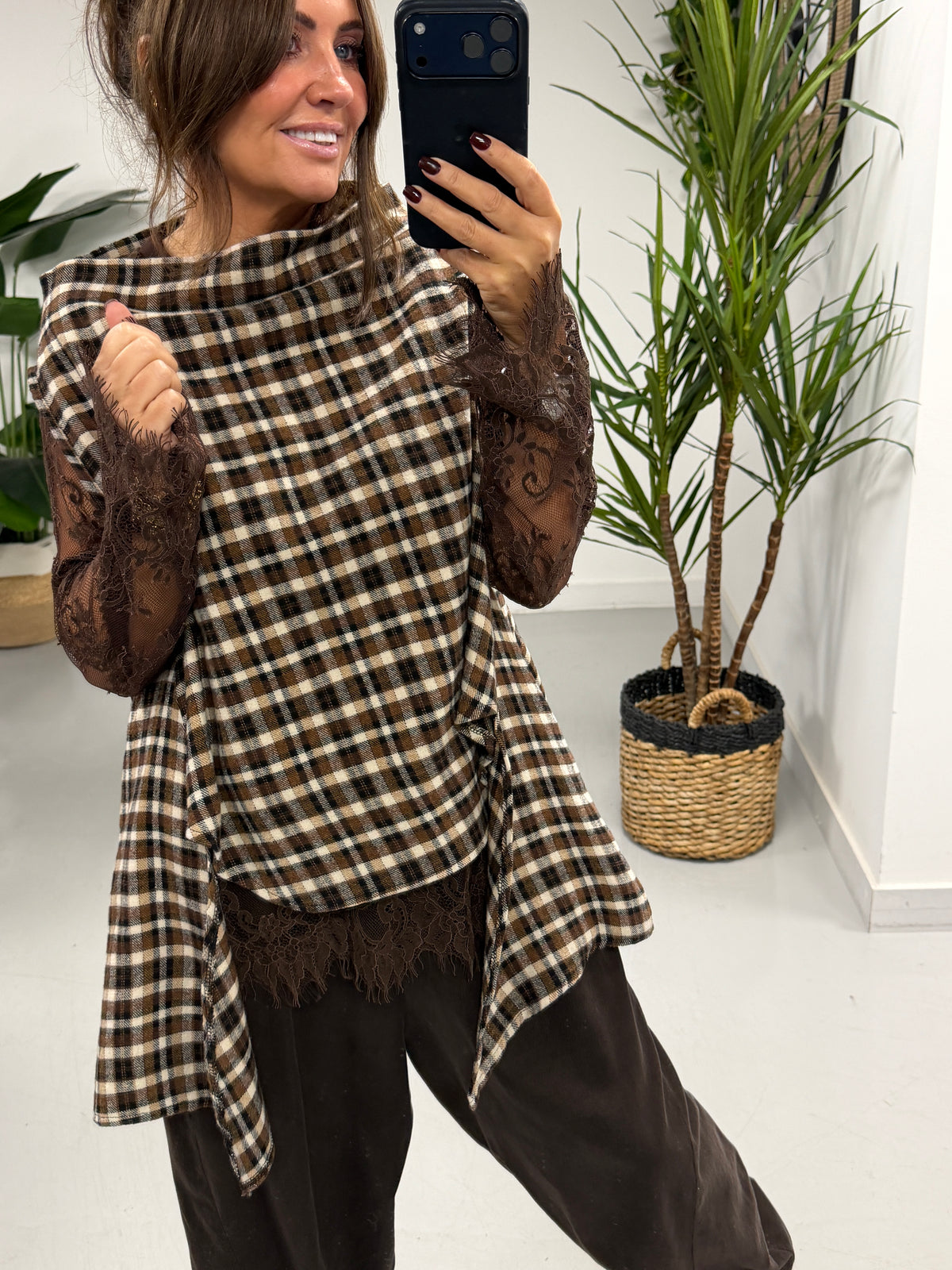 The Bailey Brushed Cotton Plaid Tank - Chocolate (Size 10-16)