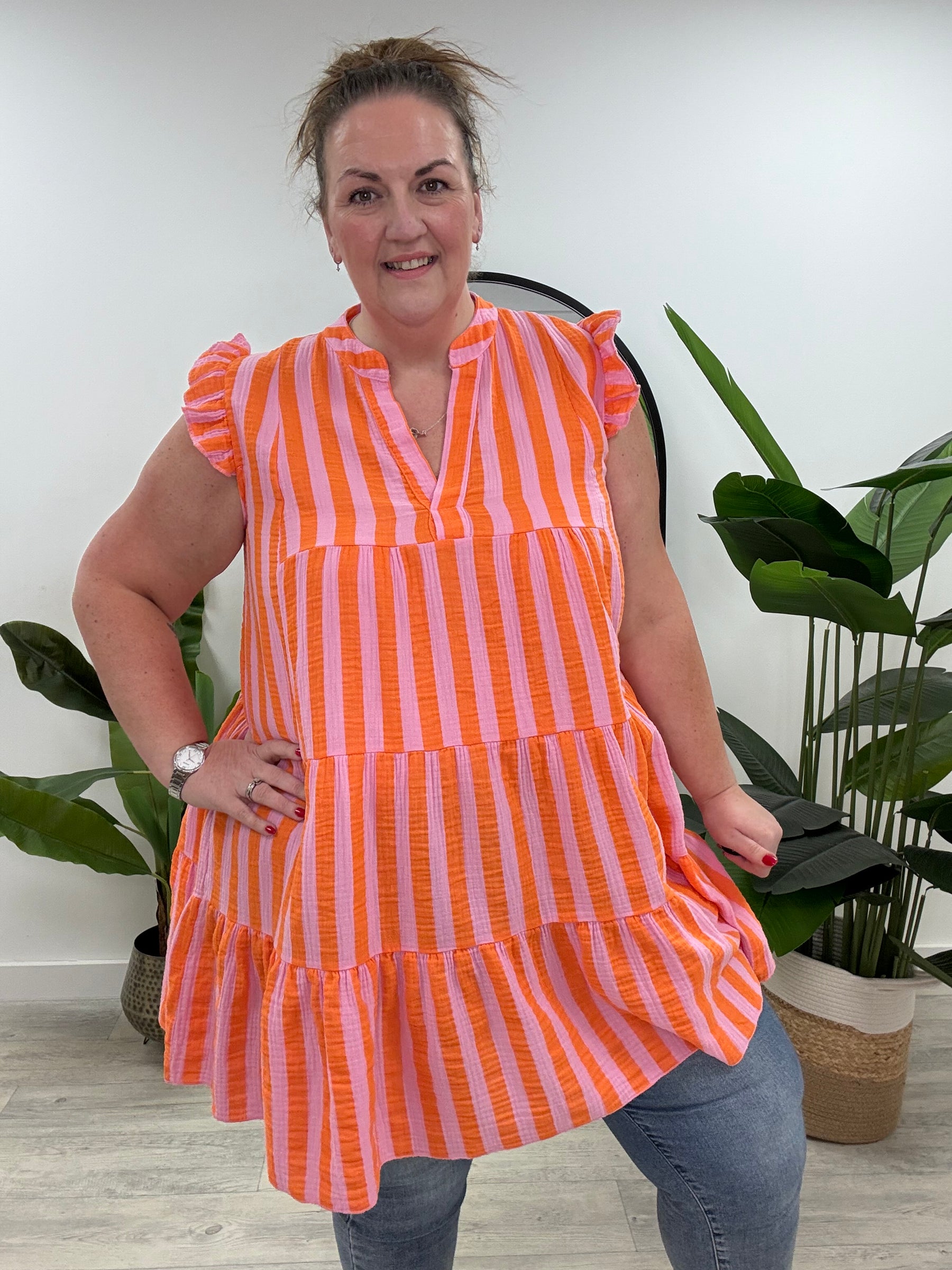 Valencia Tunic Dress - Baby Pink/Orange