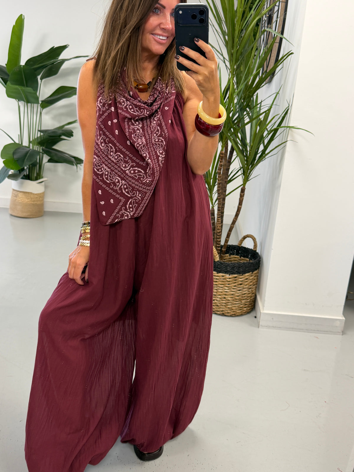 Bandana Scarf Jumpsuit - Wine