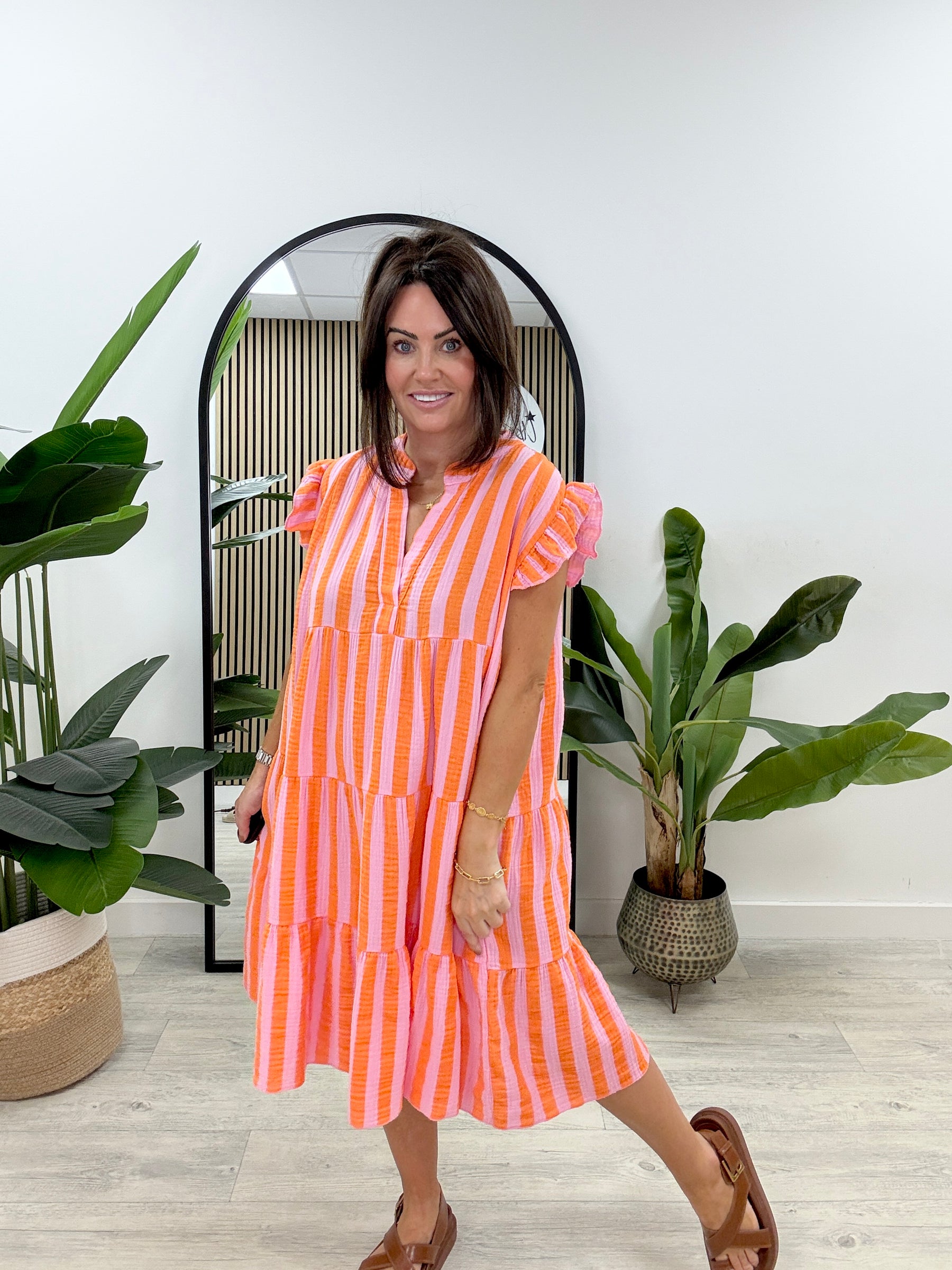 Valencia Tunic Dress - Baby Pink/Orange