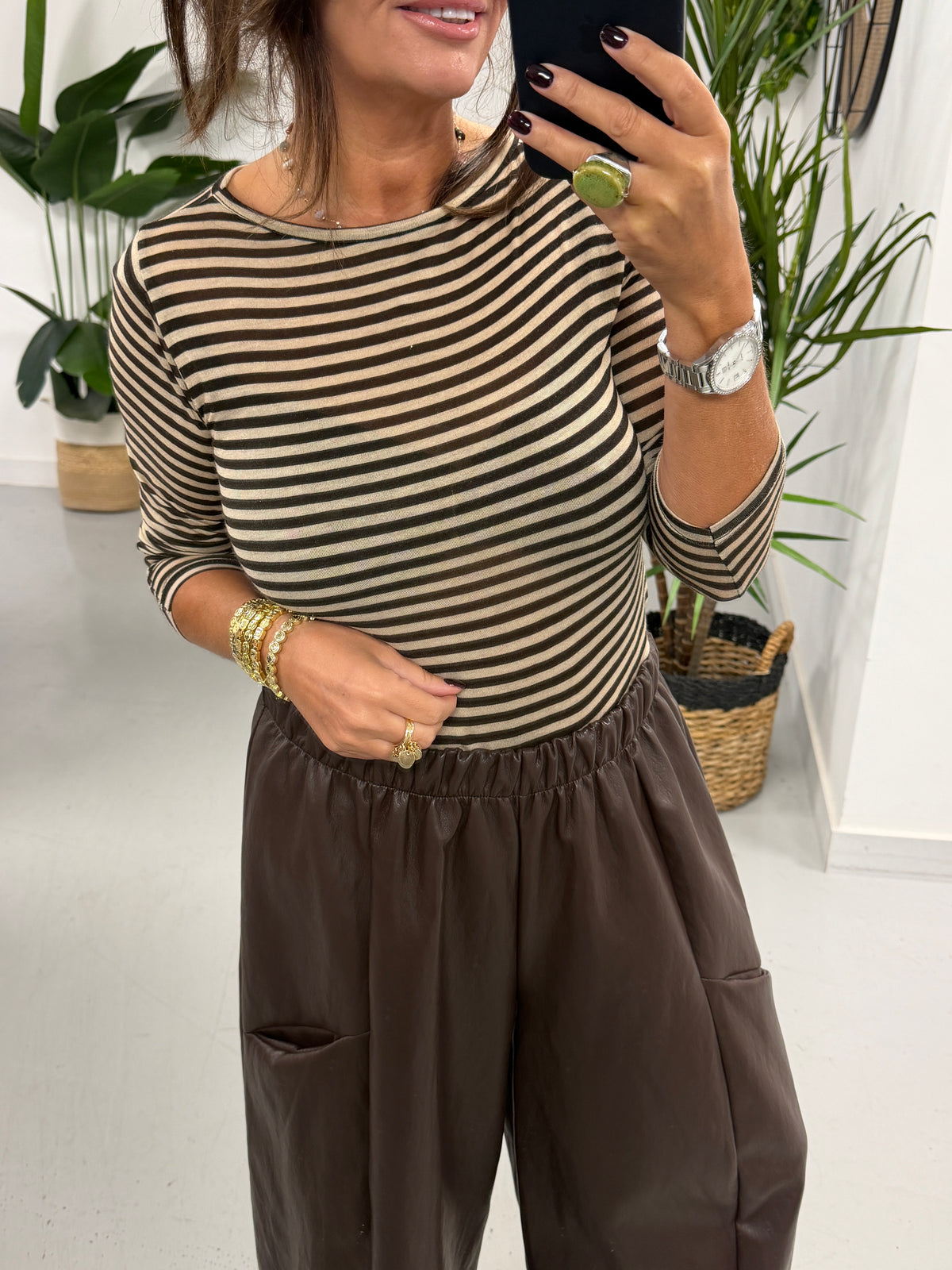The Cashmere Blend Stripe Mesh - Chocolate (Size 8-14)