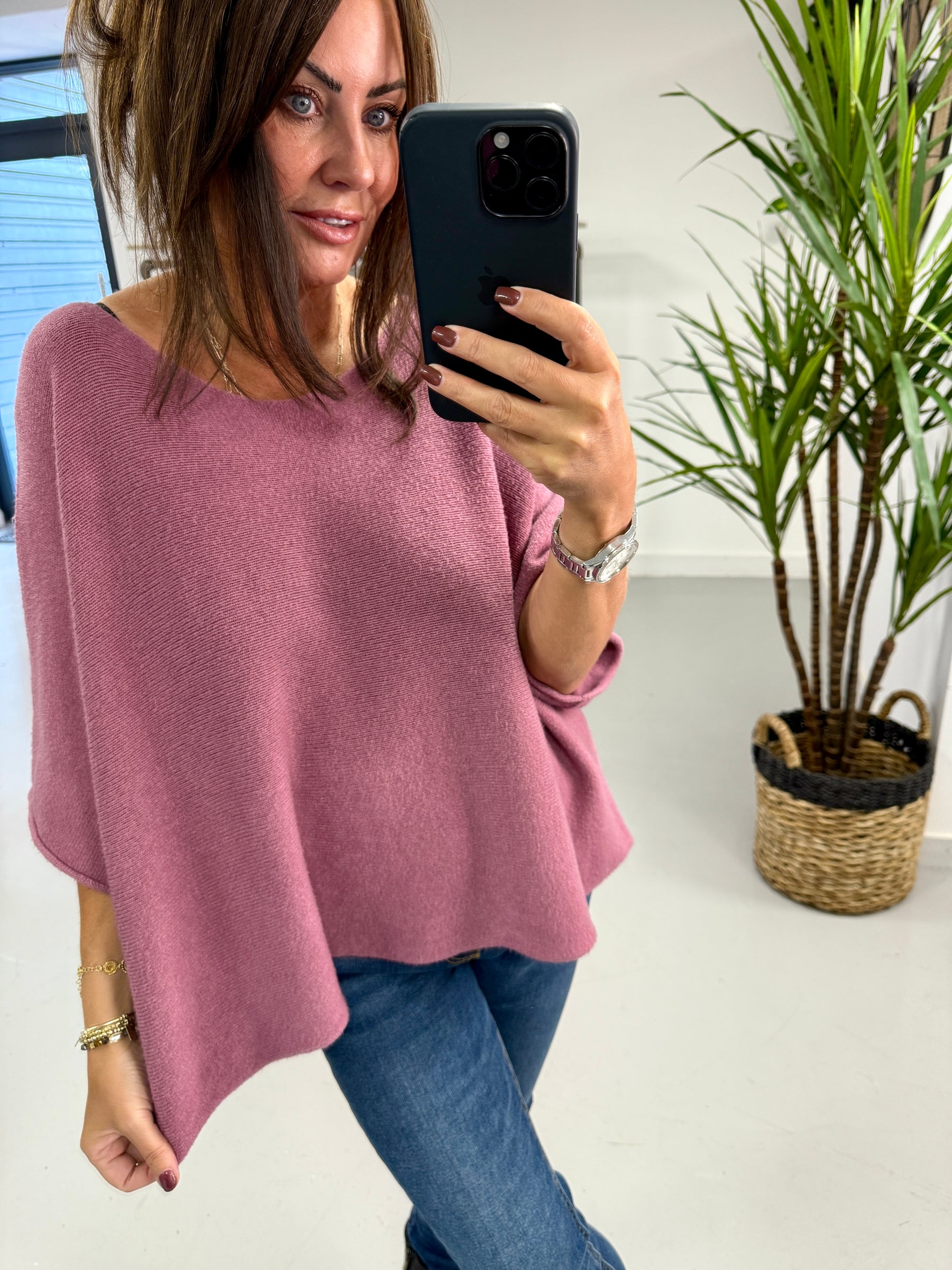 Gracie Crop Sleeve Knit - Mauve