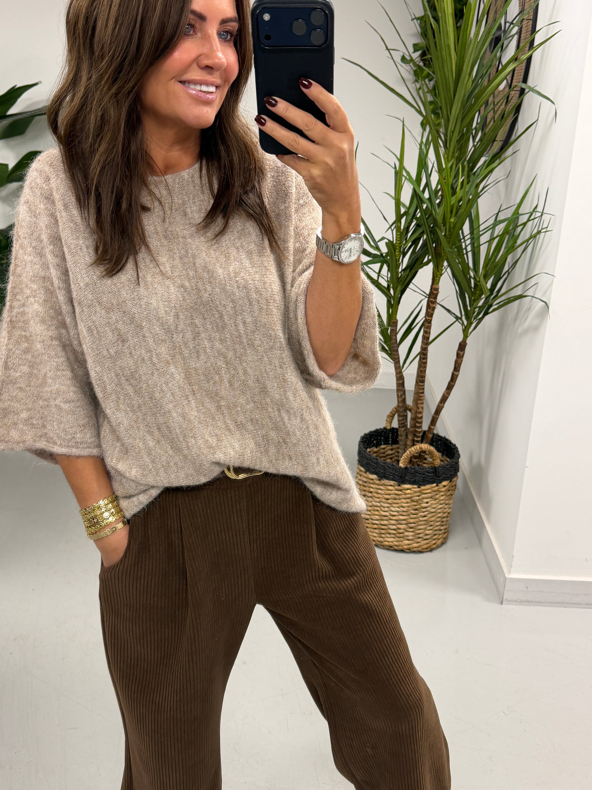 Sofia Soft Knit Crop Sleeve Knit Jumper - Oatmeal (Size 10-16)