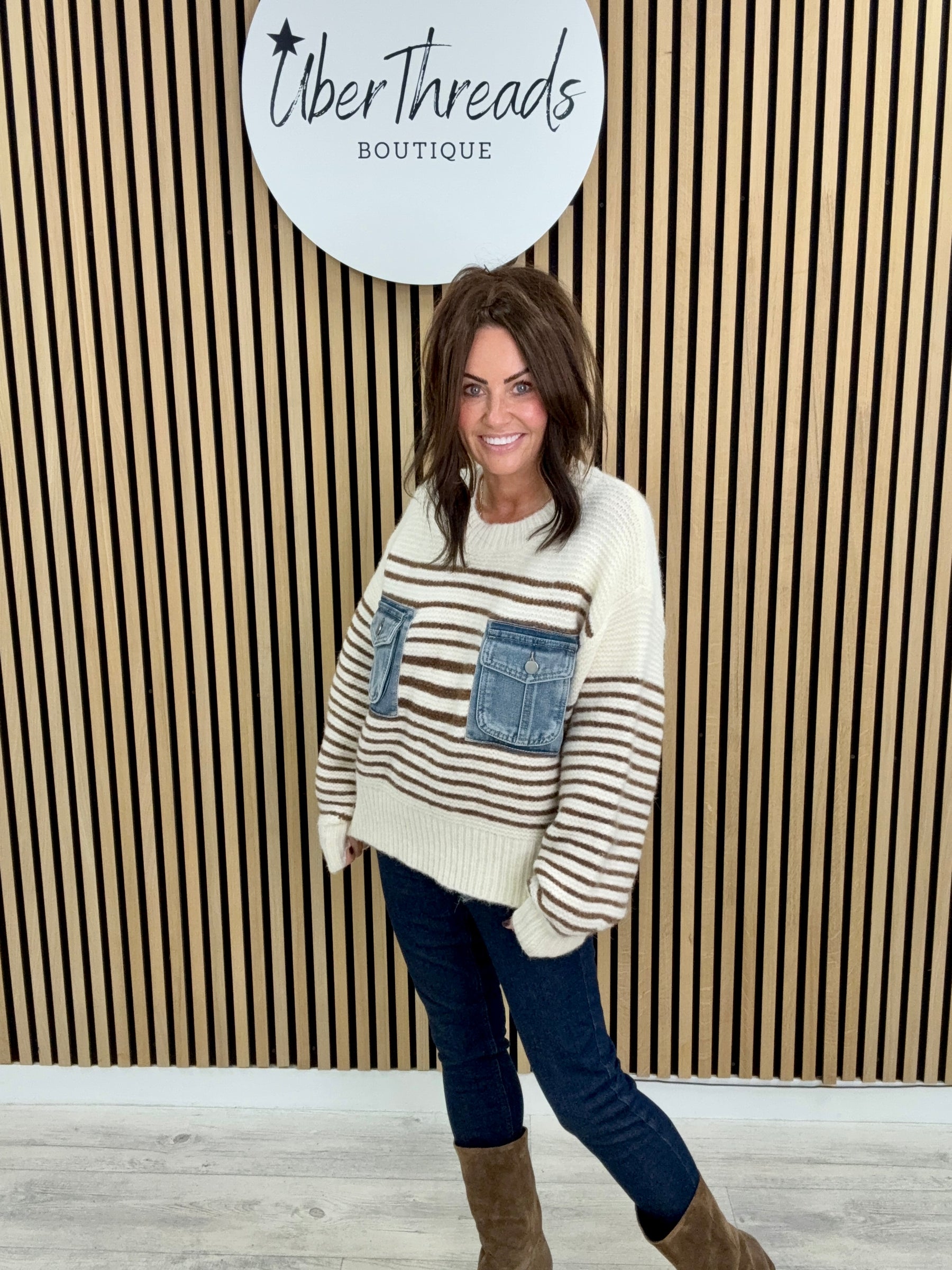 The Double Denim Pocket Stripy Knit