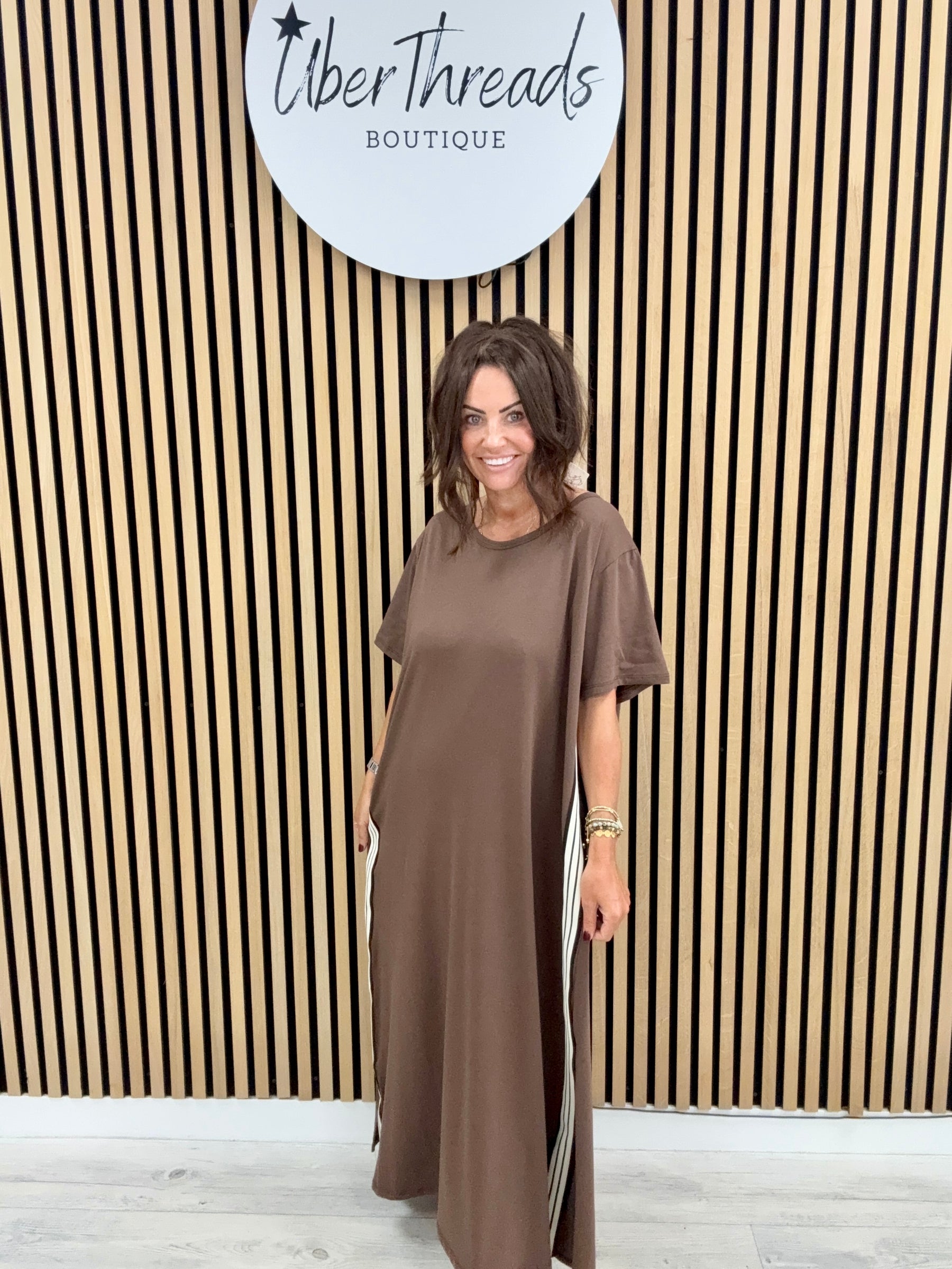 The Autumn Stripe Dress - Chocolate
