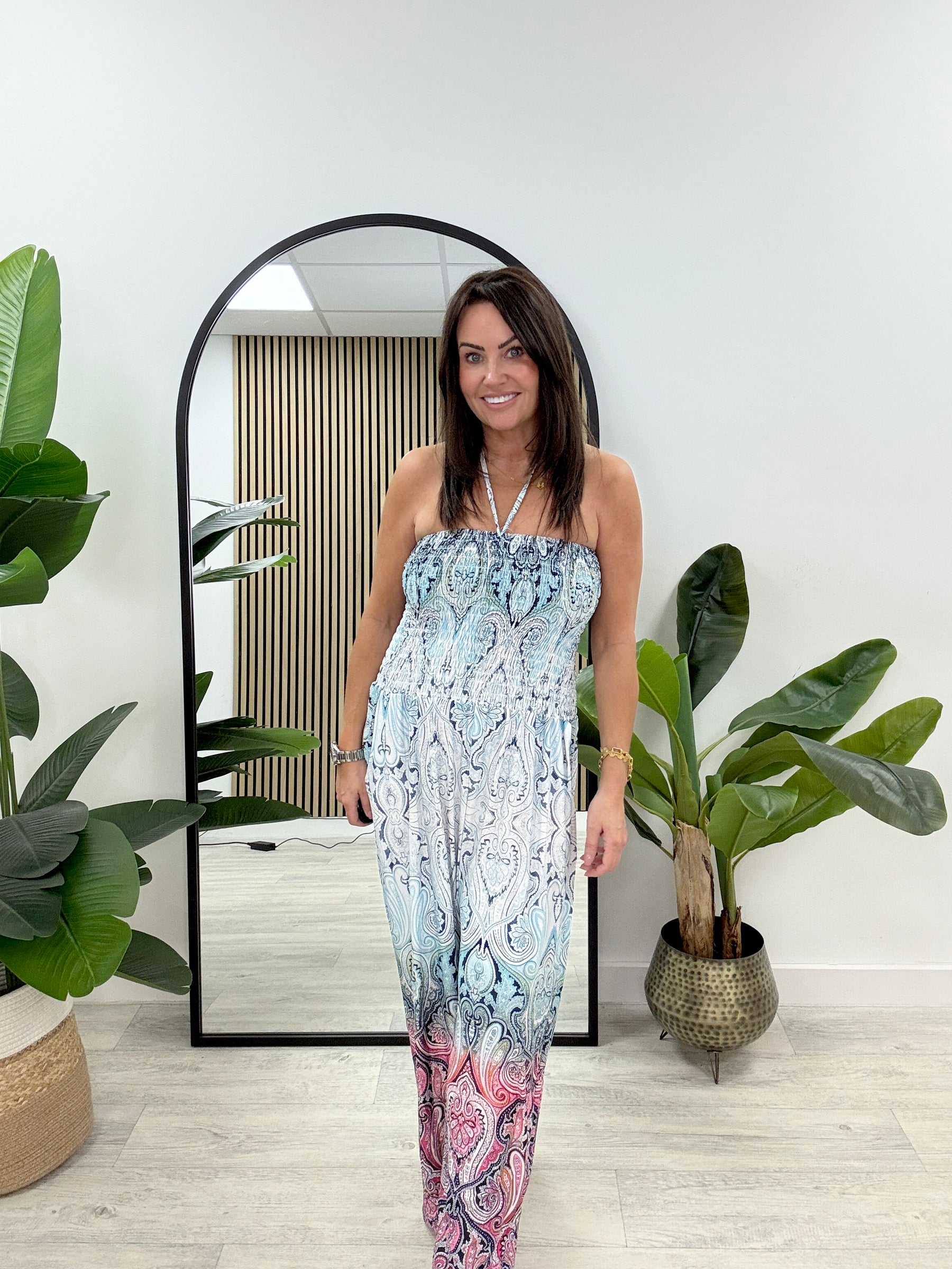 The Mediterranean Bardot Jumpsuit - Aqua
