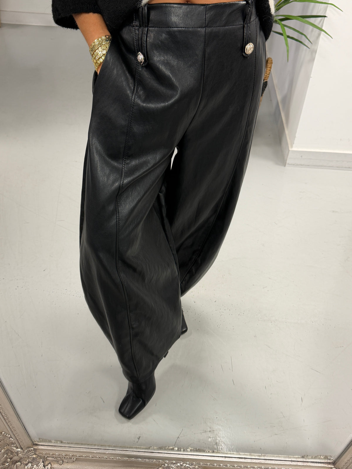 The Military Butter Soft PU Barrel Trousers - Black (Size 12-14)