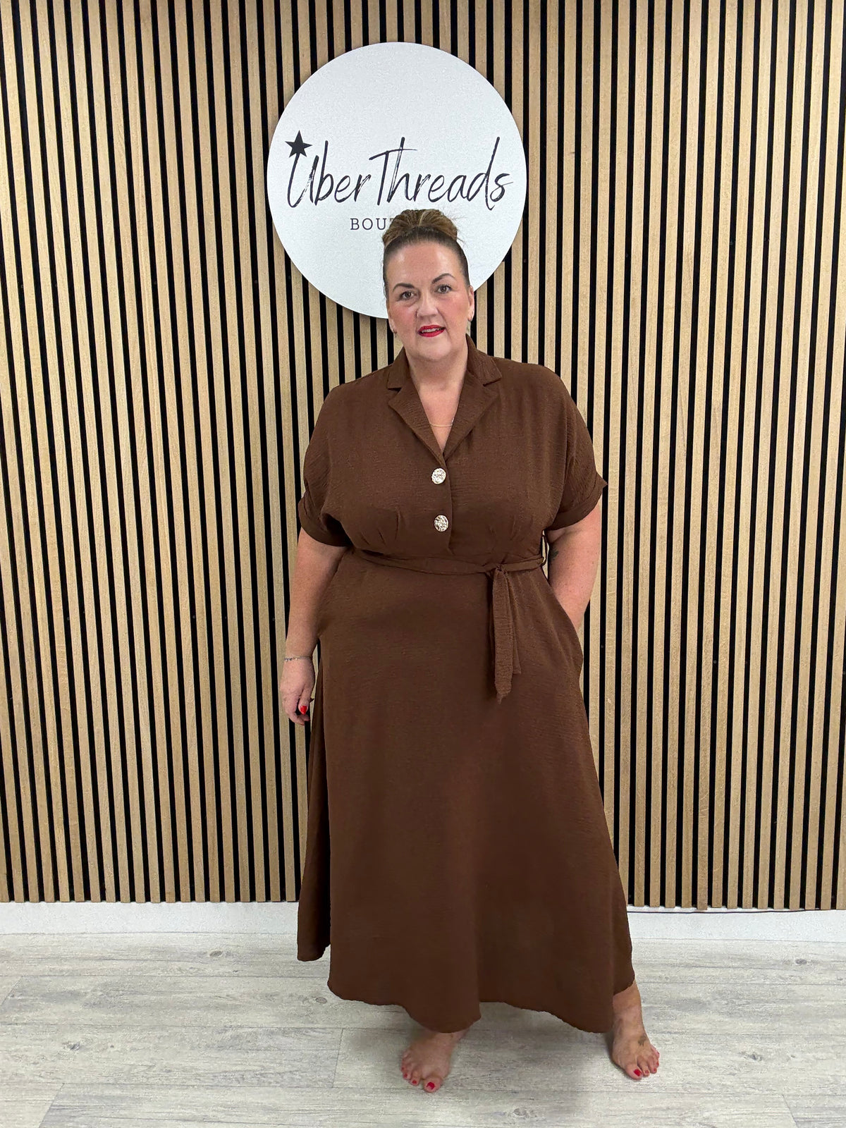 Chunky Button Belted Shirt Dress - Chocolate