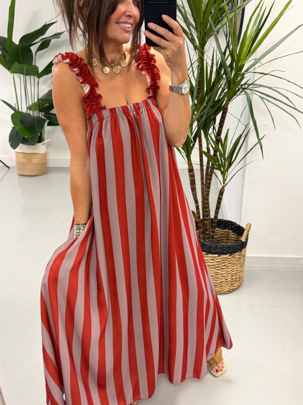 The Sugar Rush Bow Back Dress - Rust/Taupe