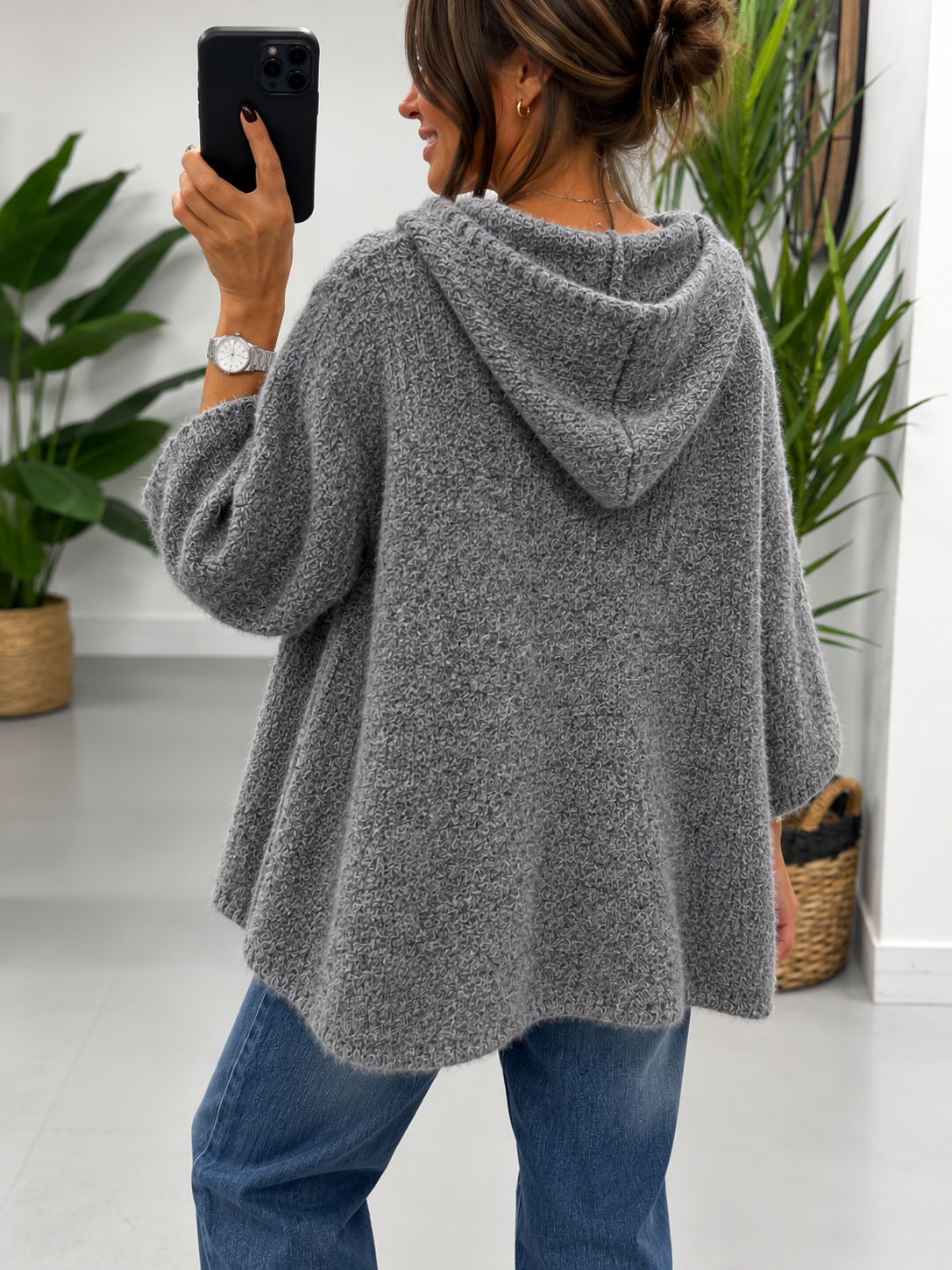 Hooded Zipped Cardigan - Grey (Size 12-18)