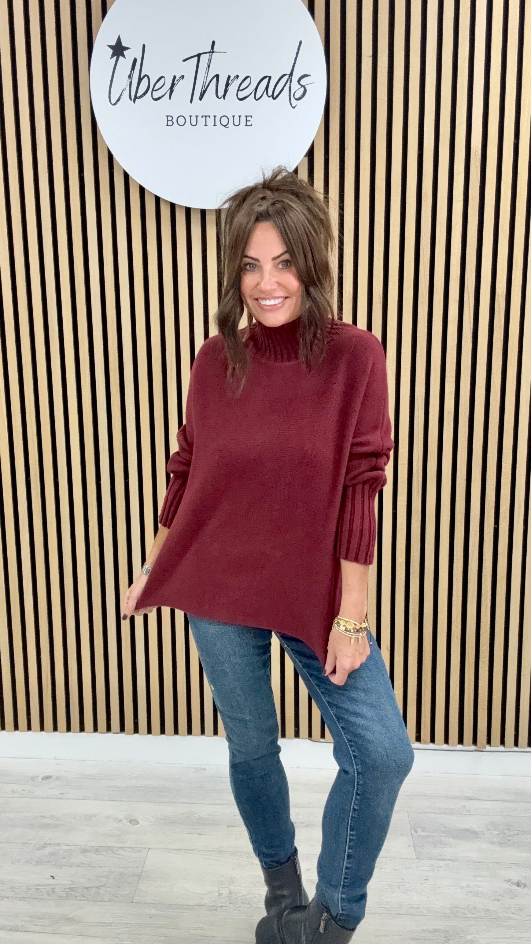Ribbed Sleeve Knit - Mulberry