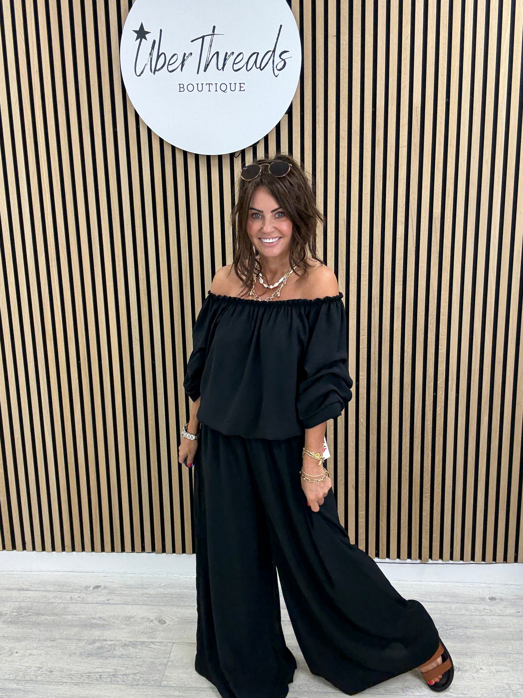 Palma Puff Sleeve Bardot - Black
