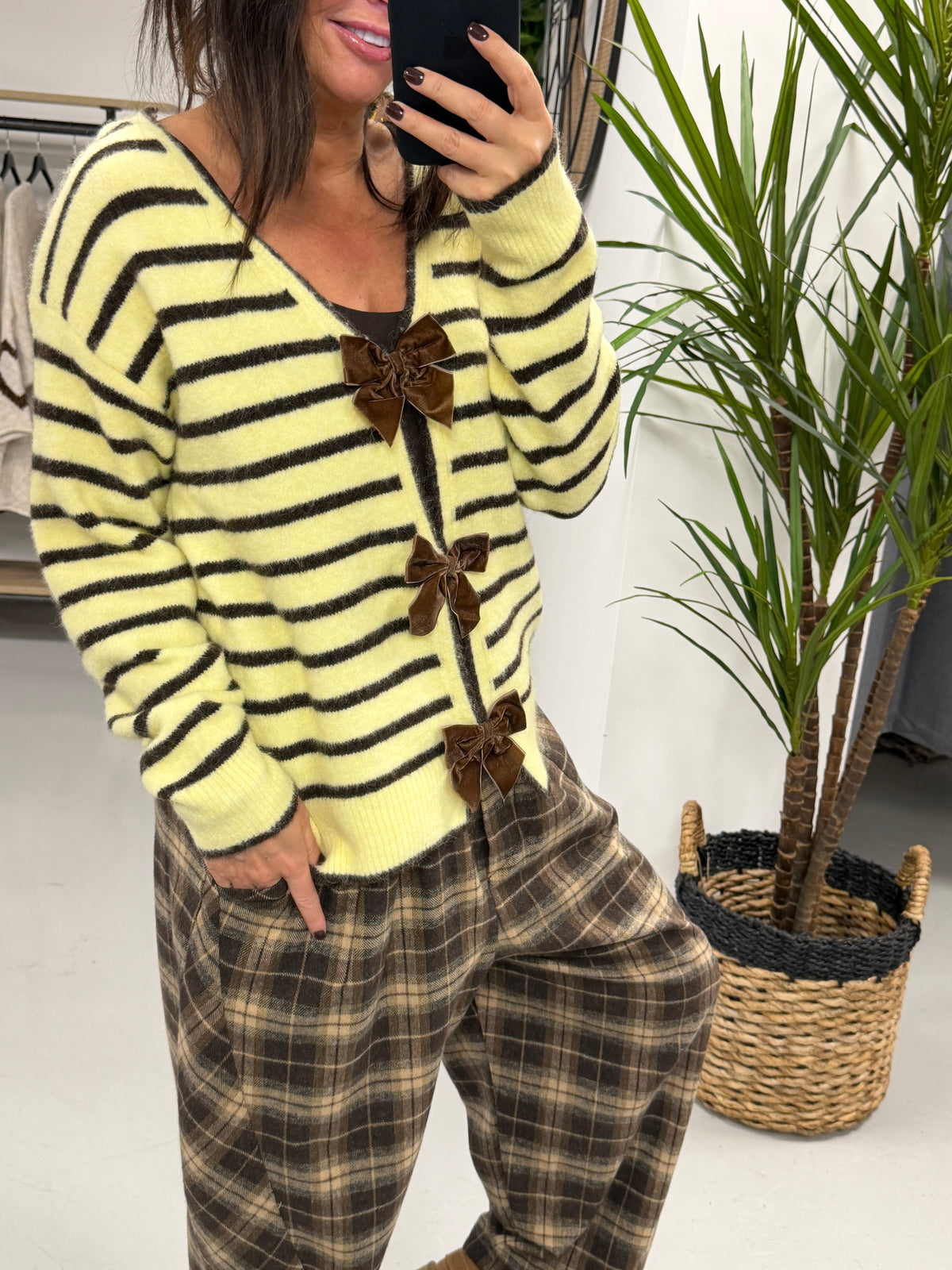 Premium Stripe Bow Knit - Chocolate/Lemon