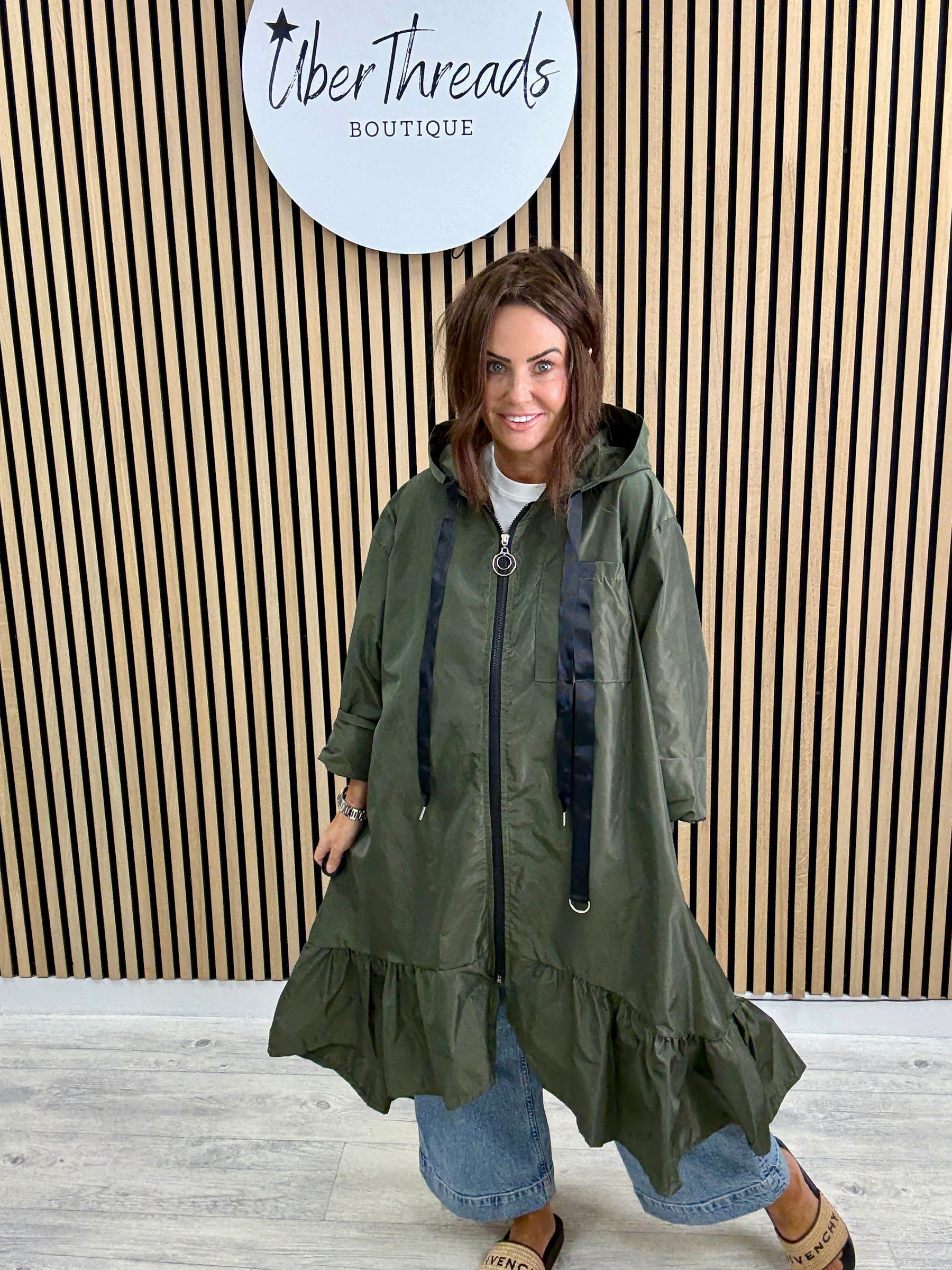 The High Low Frill Rainmac - Khaki