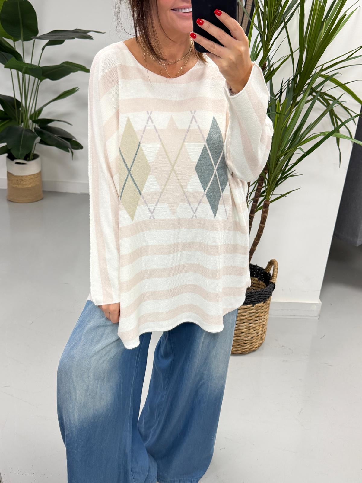 The Argyle/Stripe Soft Knit - Stone (Special Buy - No Blue Light)