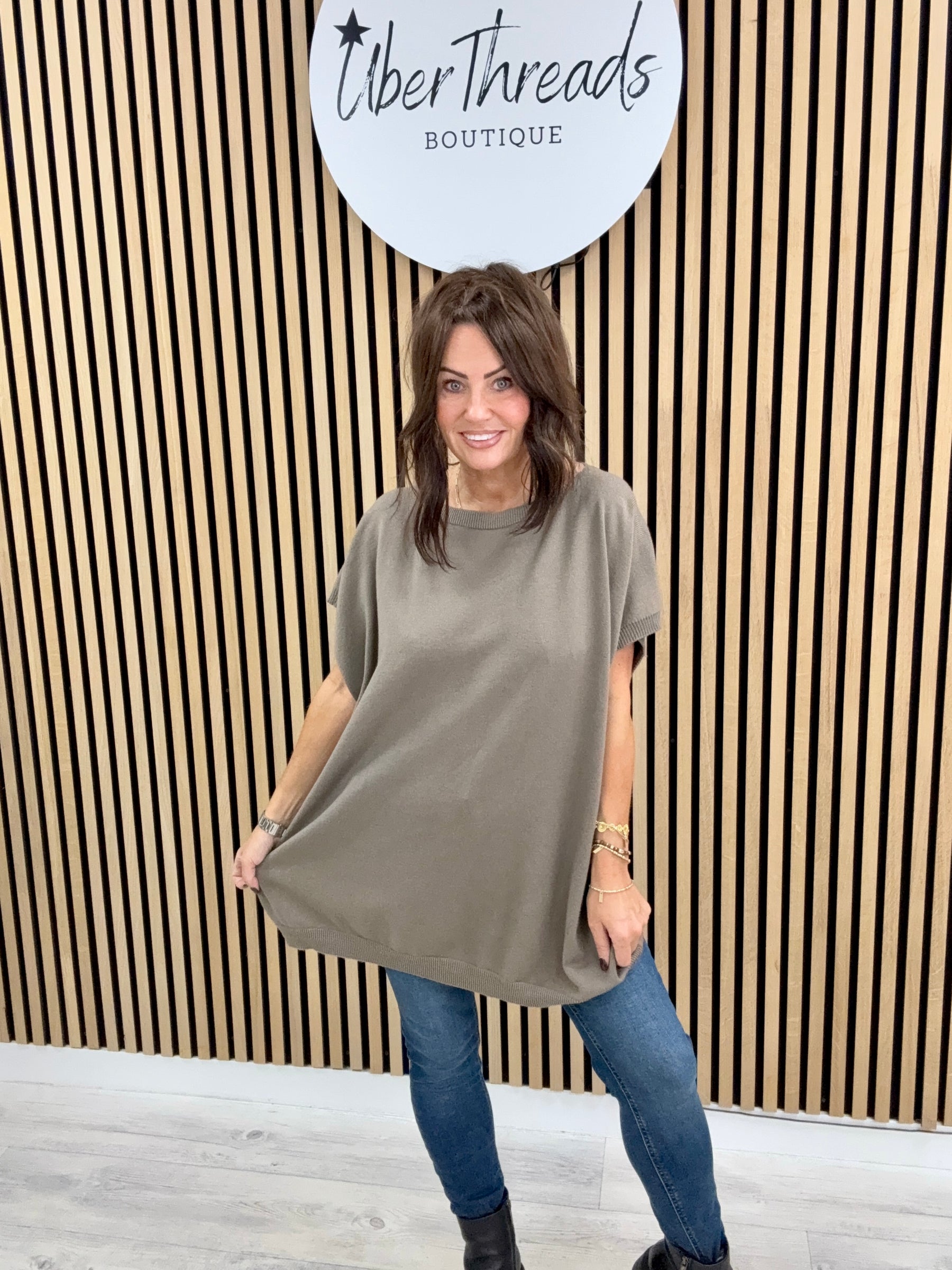 The Knitted Button Back Tank - Pebble