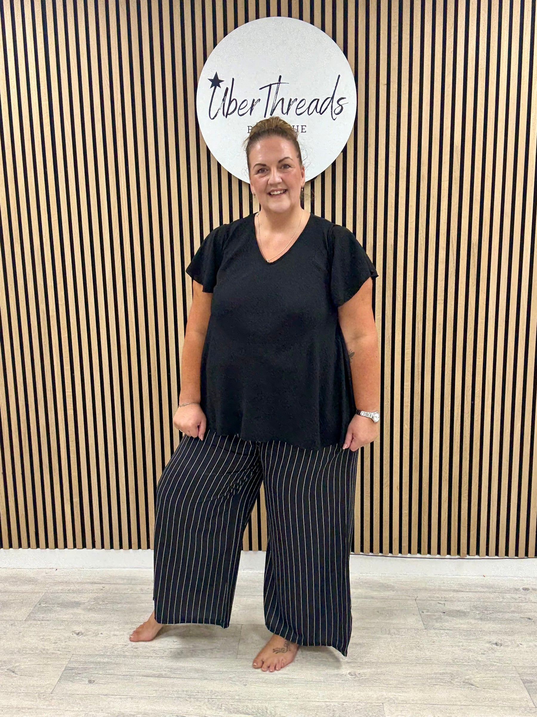 The Pinstripe Palazzo - Black/White (Plus)