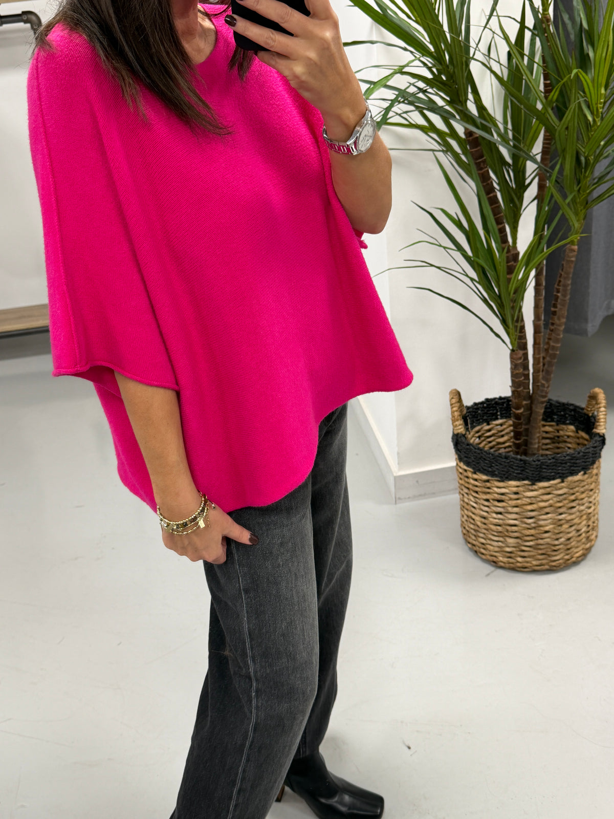 Gracie Crop Sleeve Knit - Hot Pink
