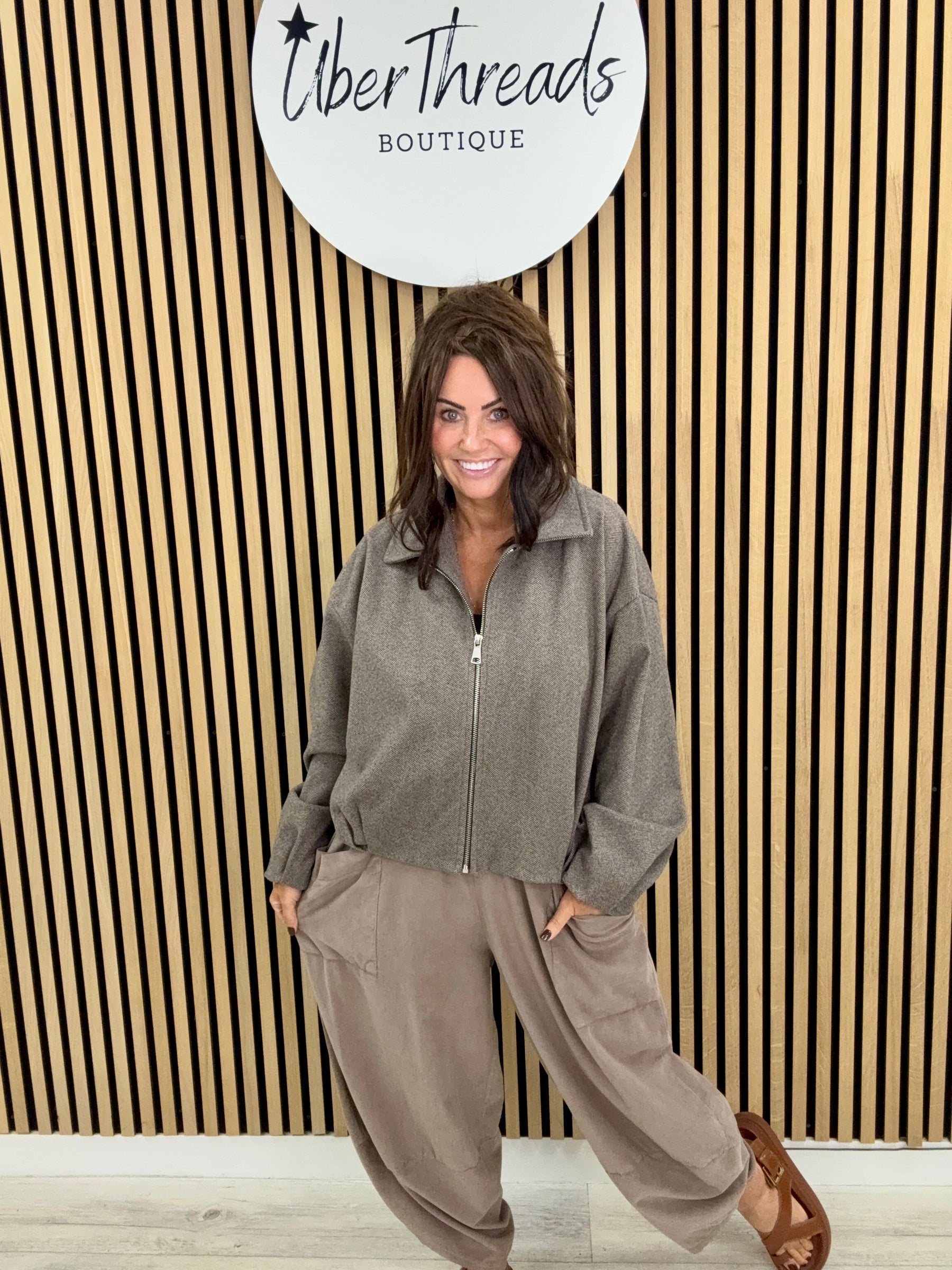 Herringbone Bomber- Chocolate