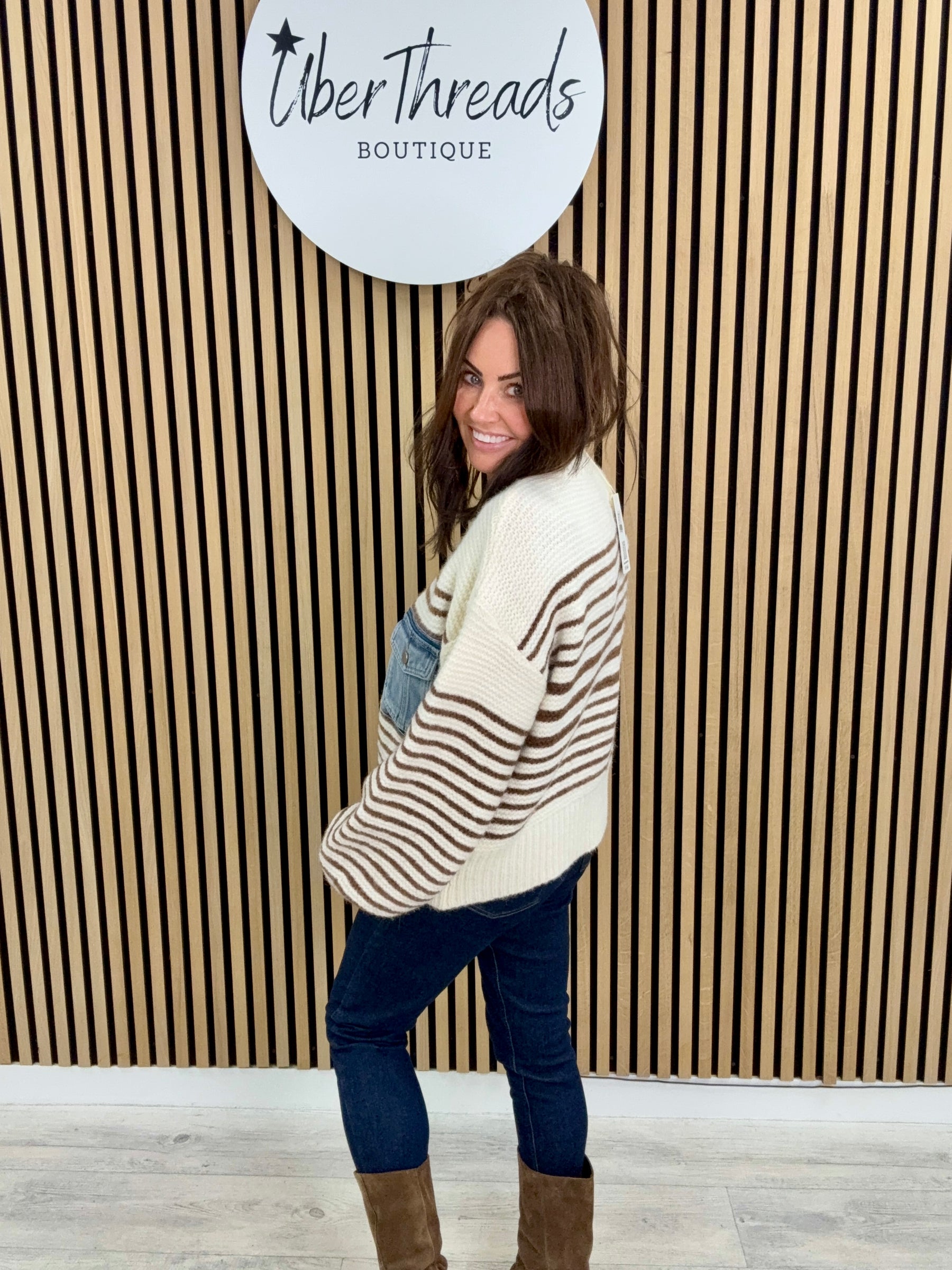The Double Denim Pocket Stripy Knit
