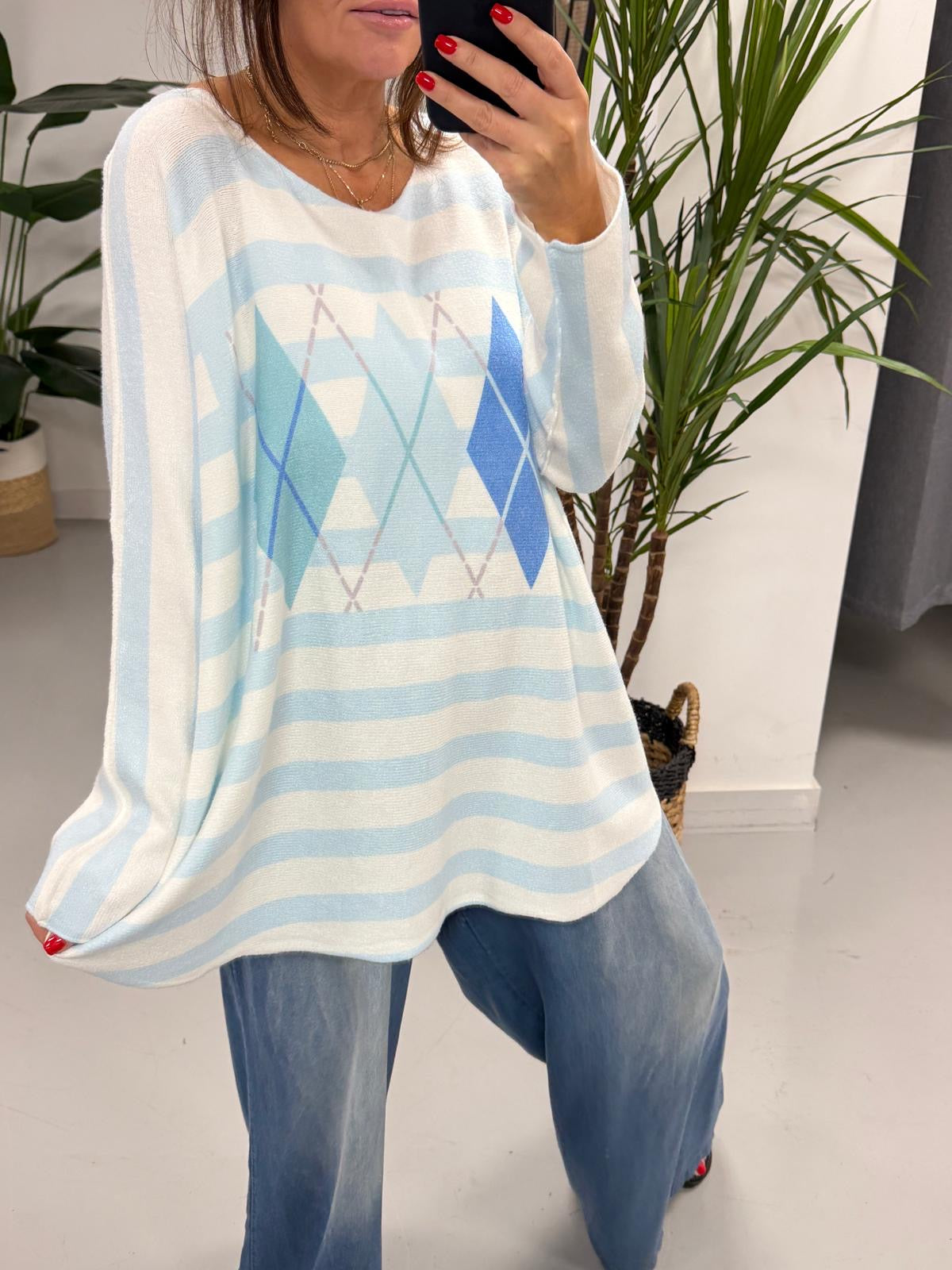 The Argyle/Stripe Soft Knit - Baby Blue (Special Buy - No Blue Light)