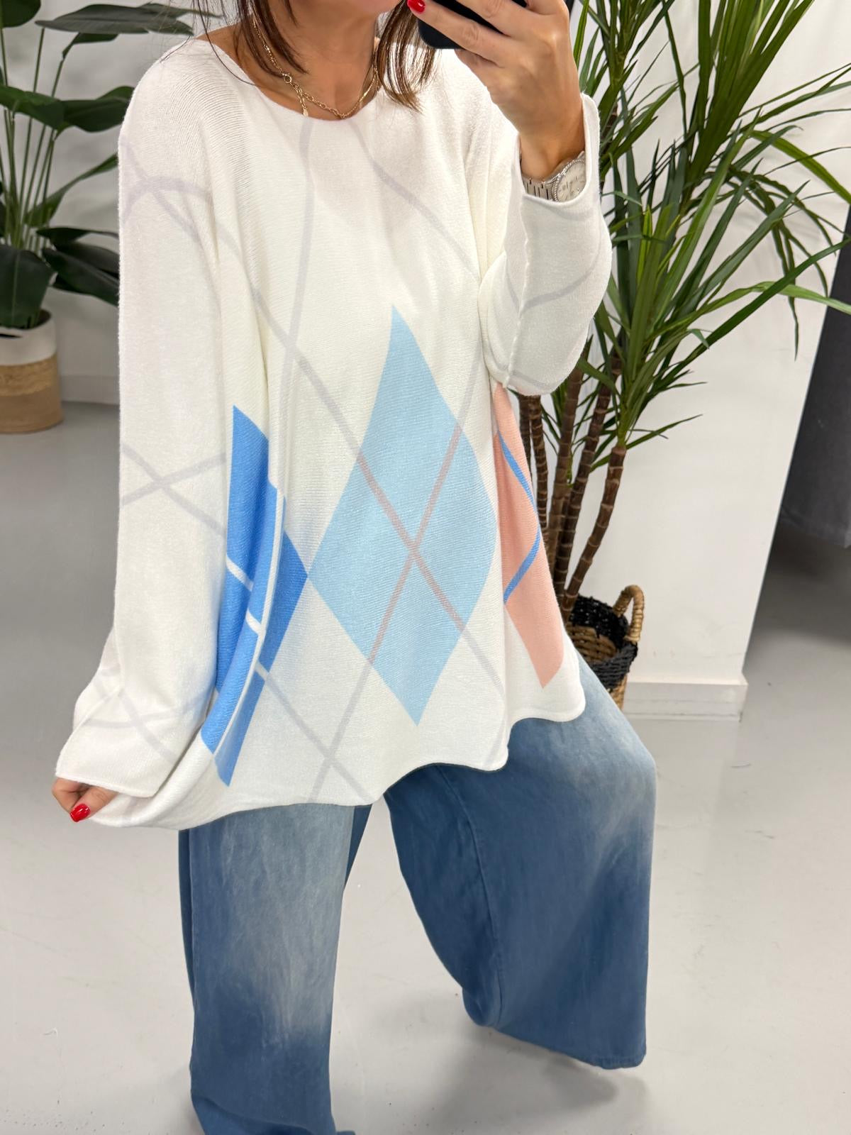 The Argyle Soft Knit - Salmon/Blue (Special Buy - No Blue Light)