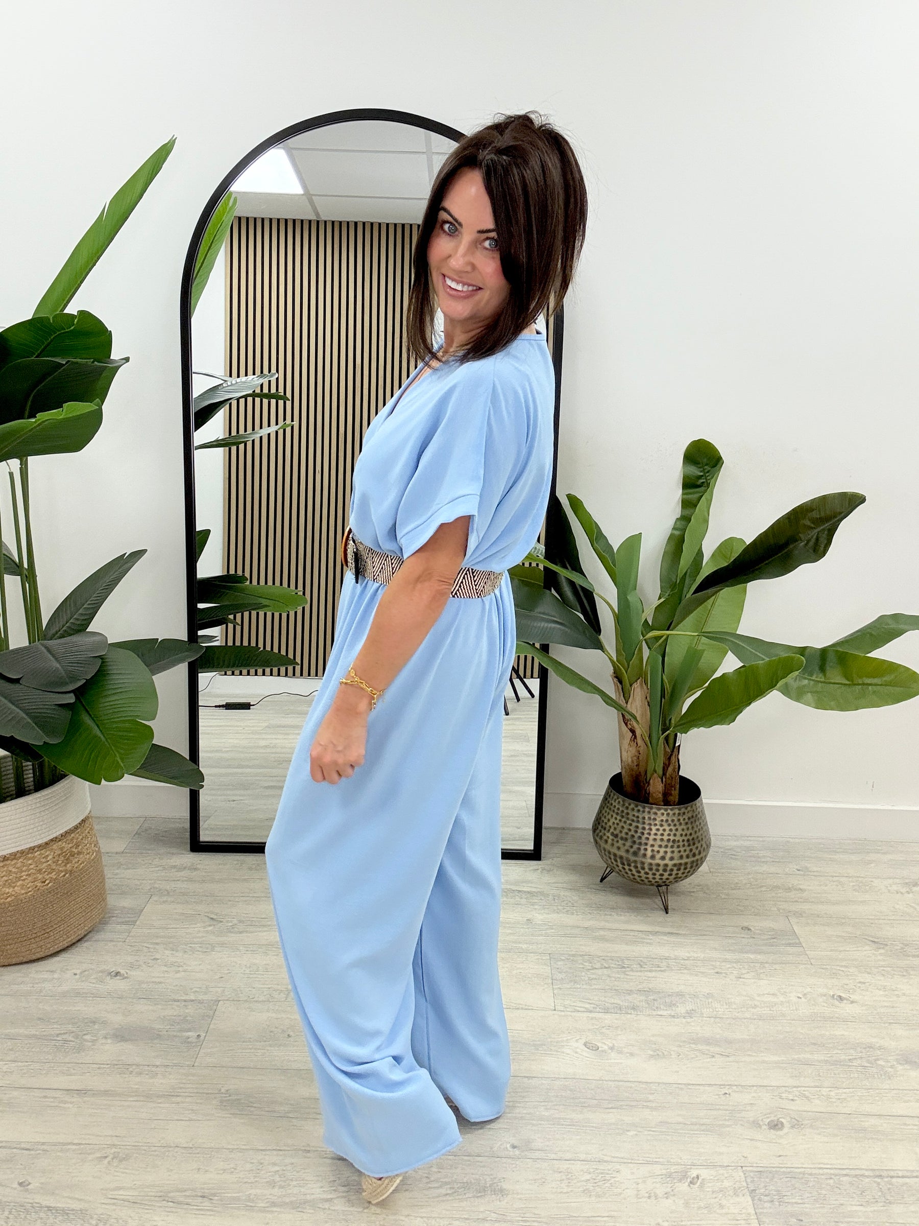 The Novara Belted Jumpsuit - Cornflower