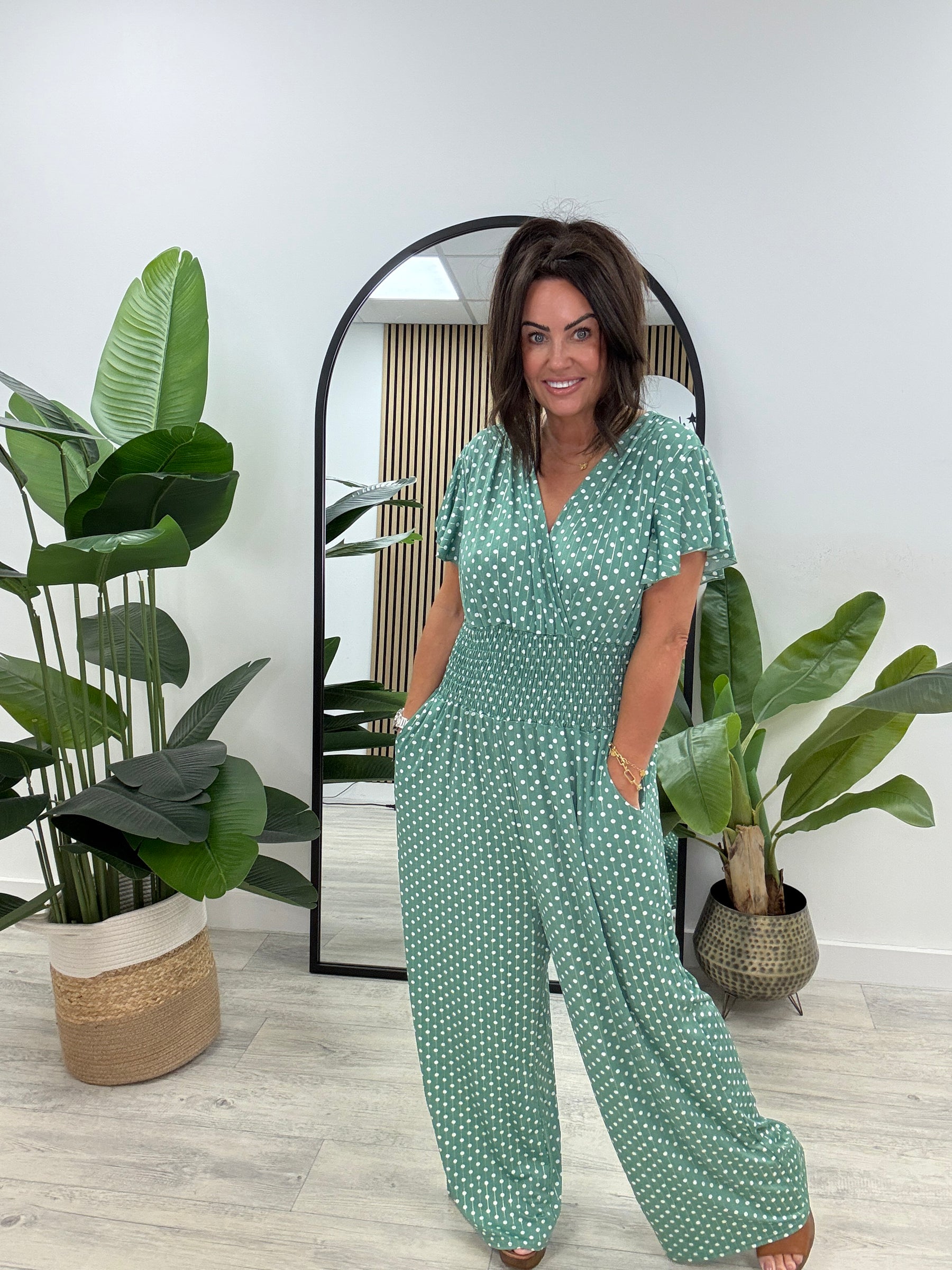 The Mediterranean Dotty Jumpsuit - Green