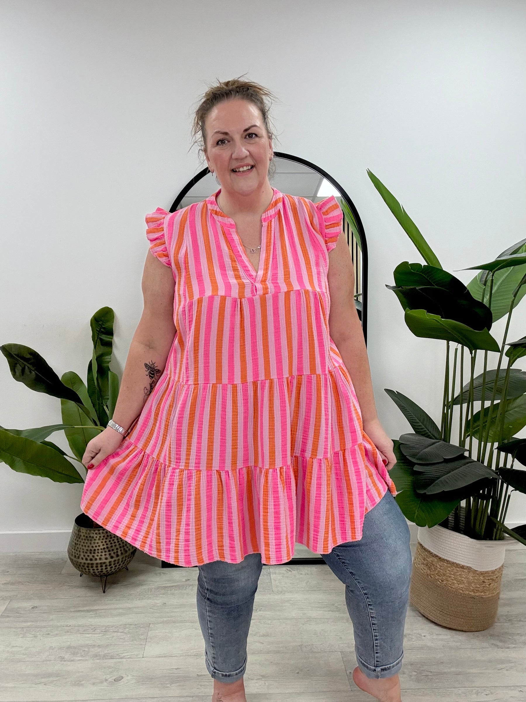 Valencia Tunic Dress -Neon Pink/Orange