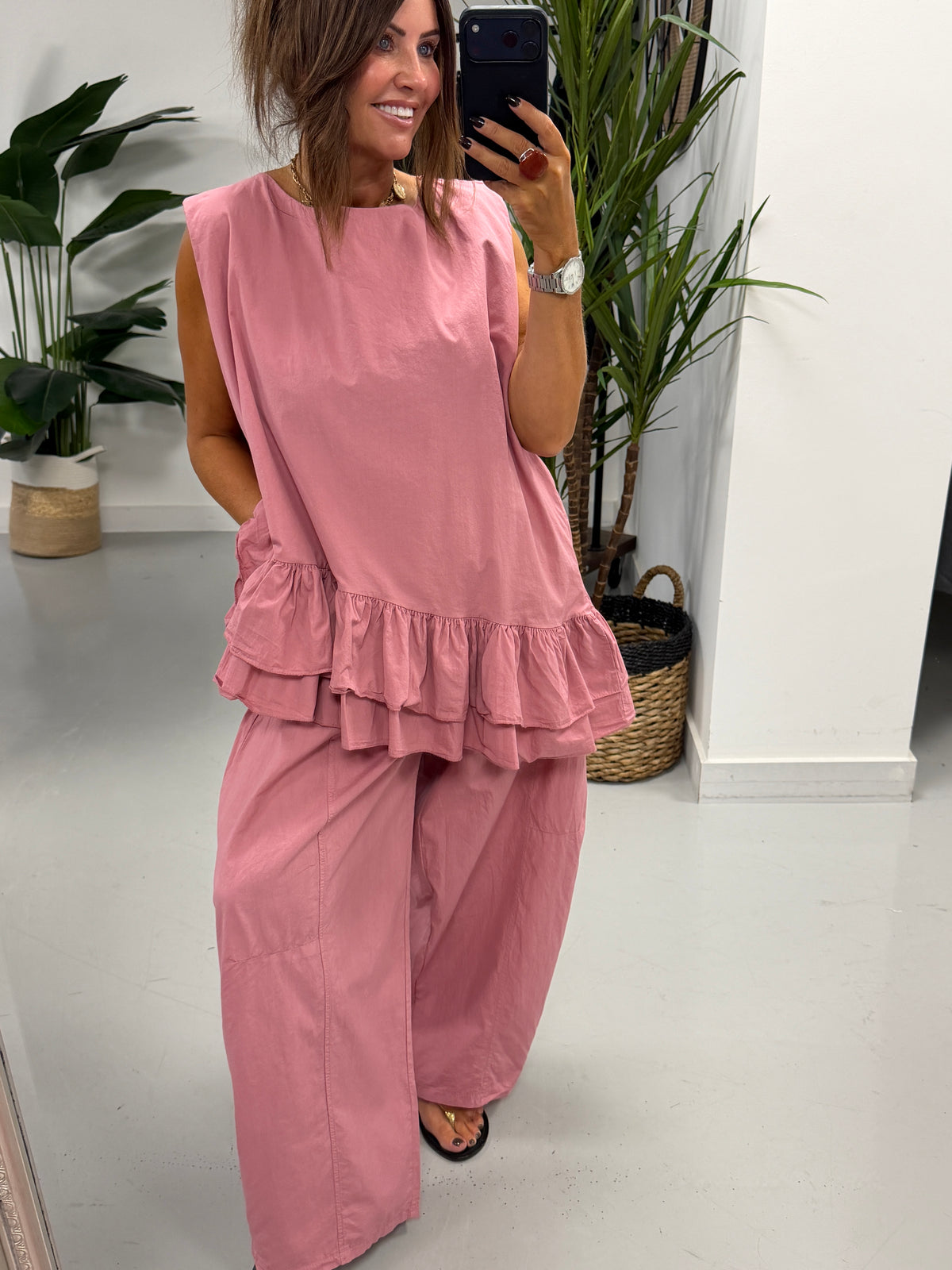 The LuLu Asymmetric Frill Tunic - Raspberry