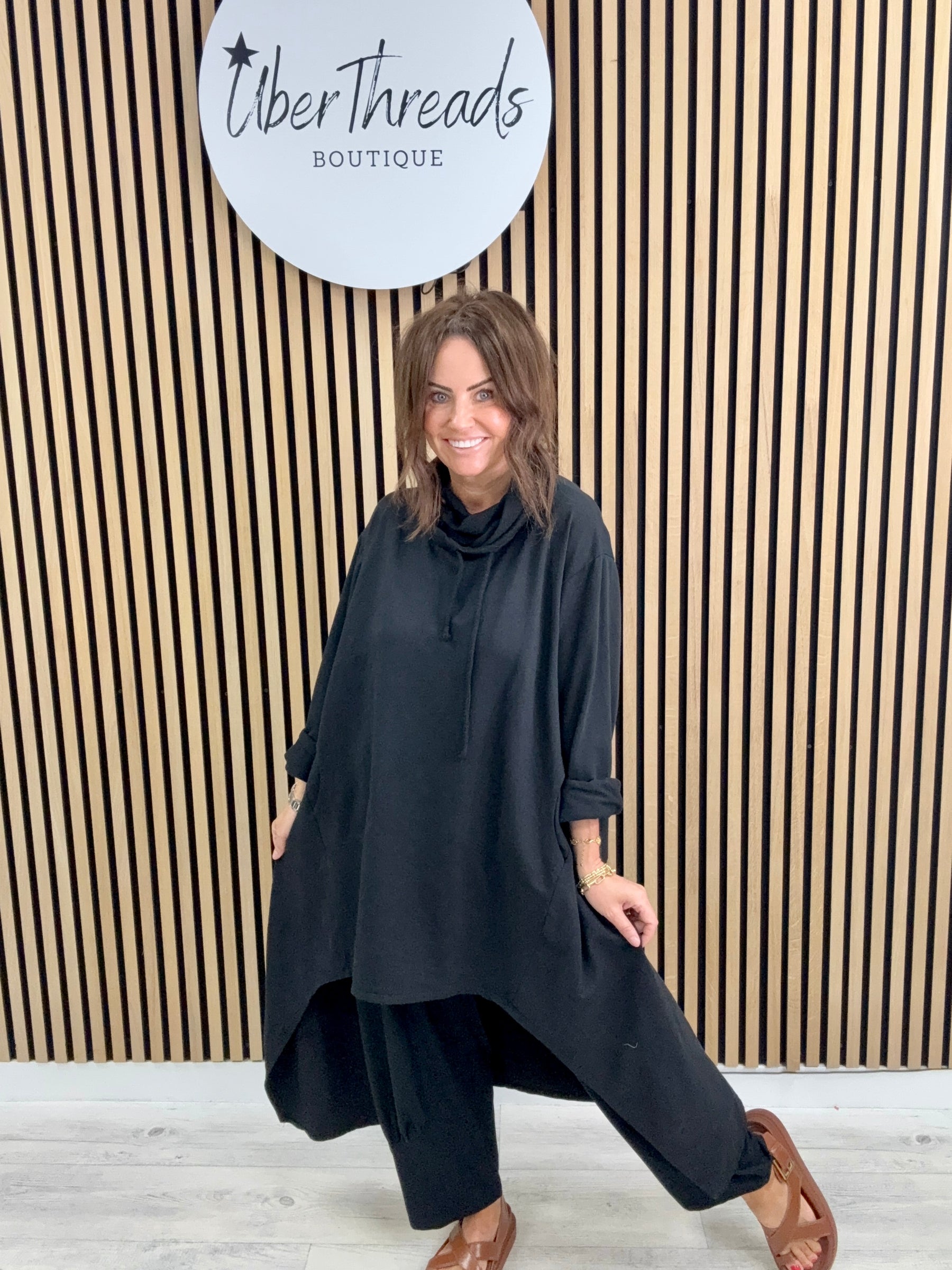 The New-Town Hi Lo Cowl Jersey - Black