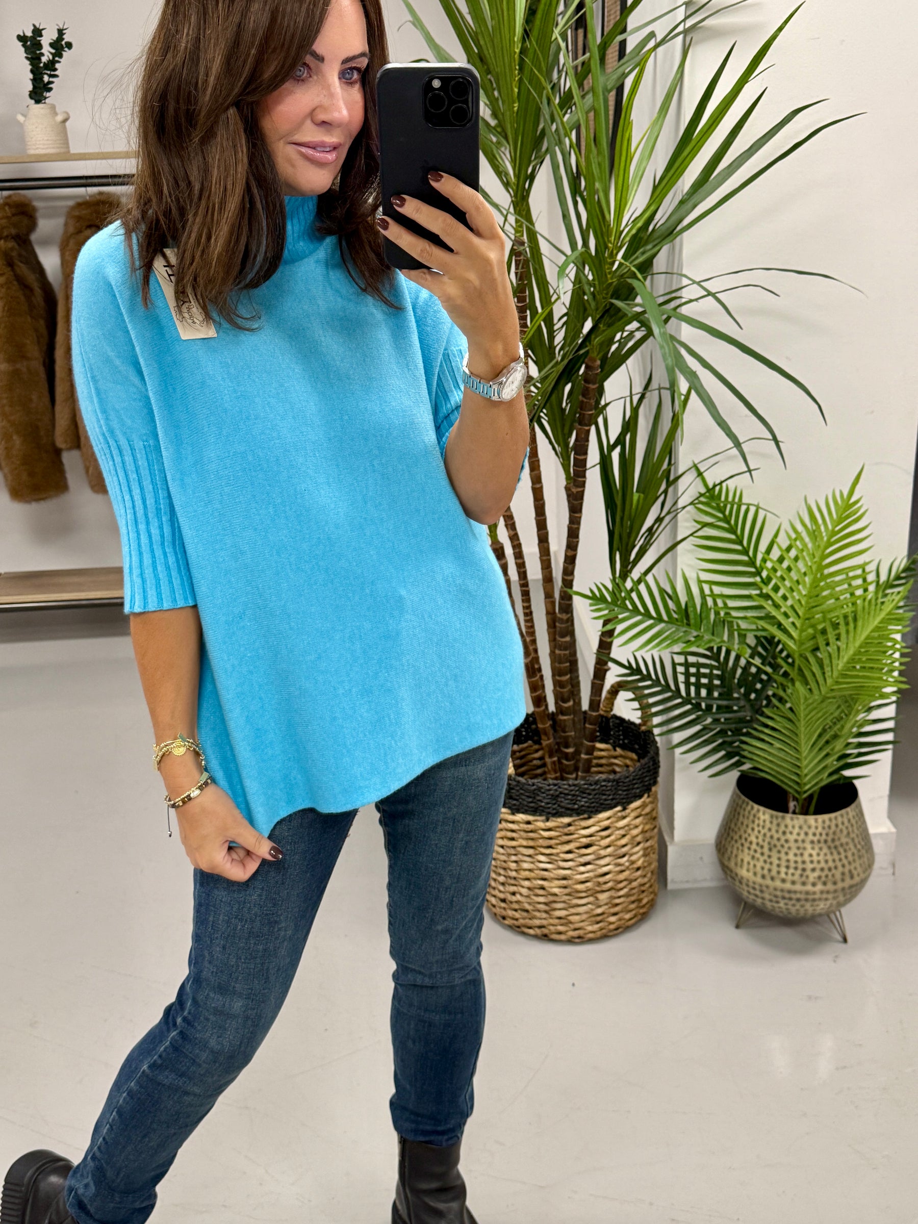 Crop Sleeve Knit - Turquoise