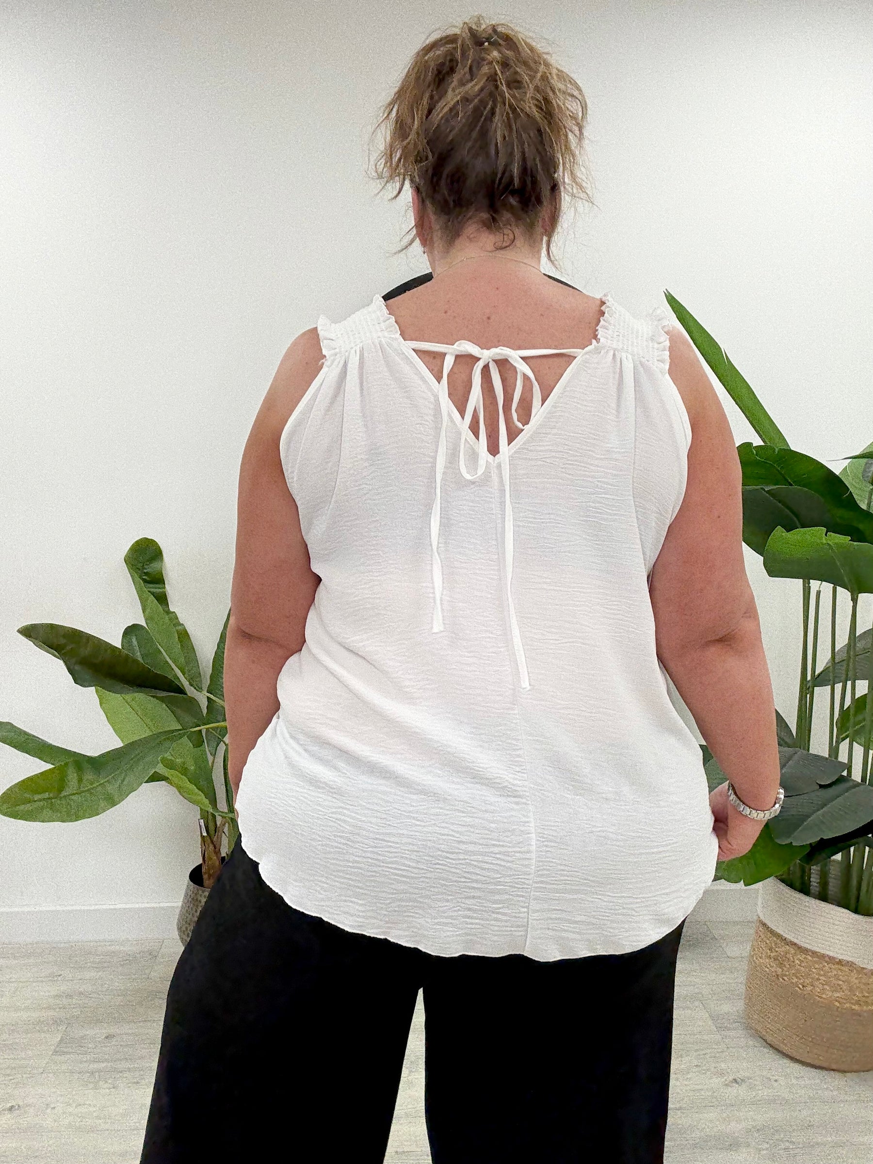 Tie Back Ruched Vest - White