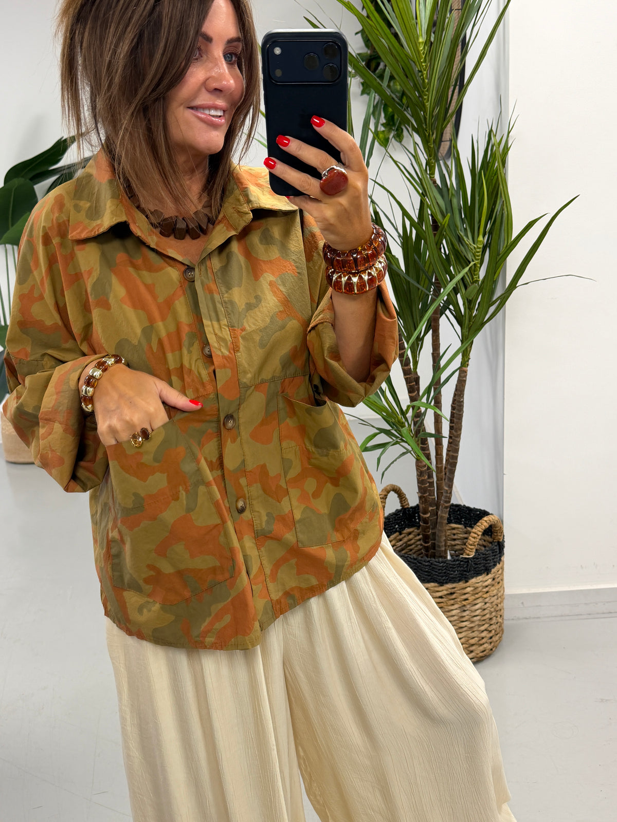 The Retro Camo Shacket - Olive/Orange