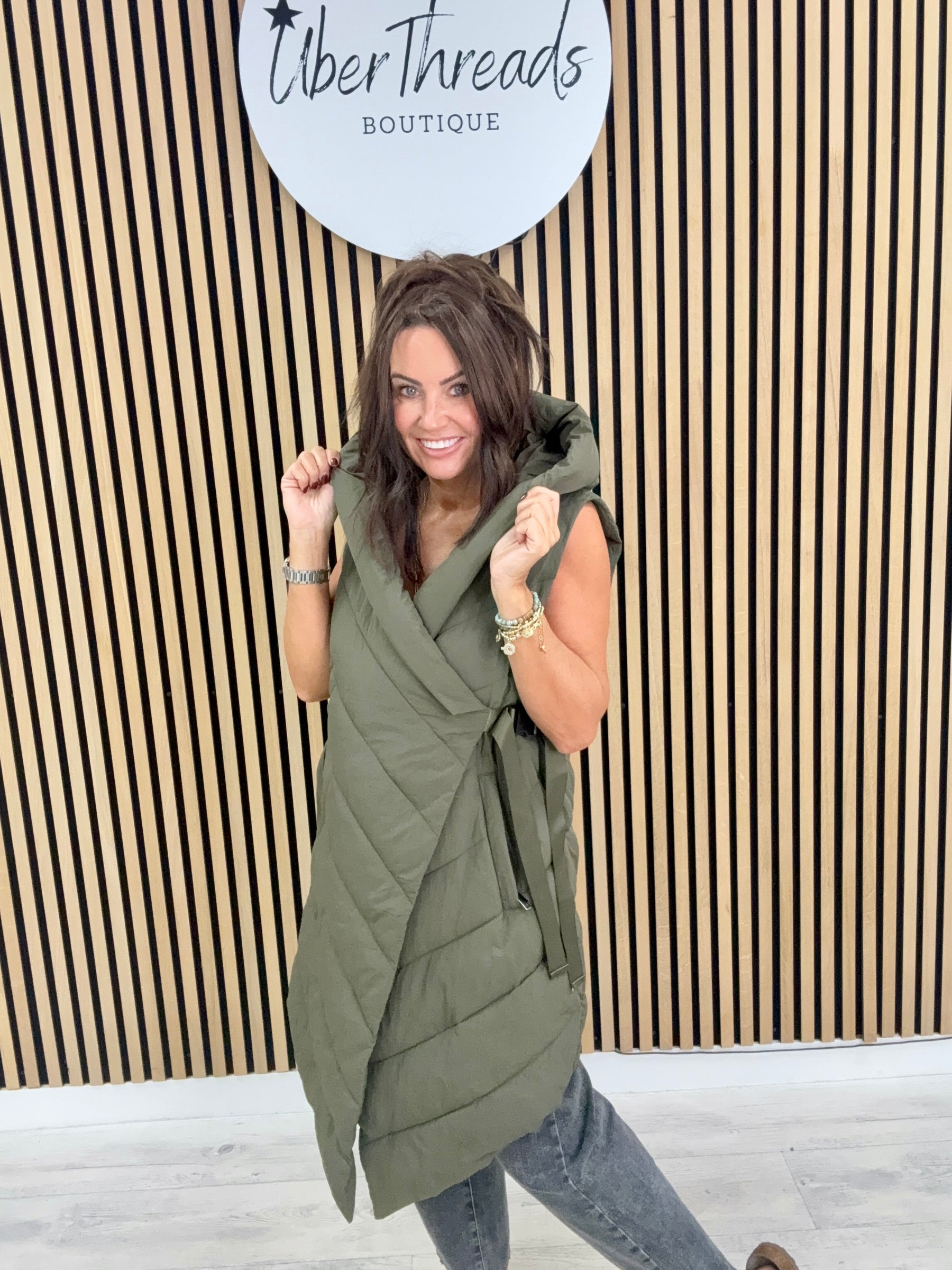 Fly Asymmetrical Hooded Giilet - Khaki