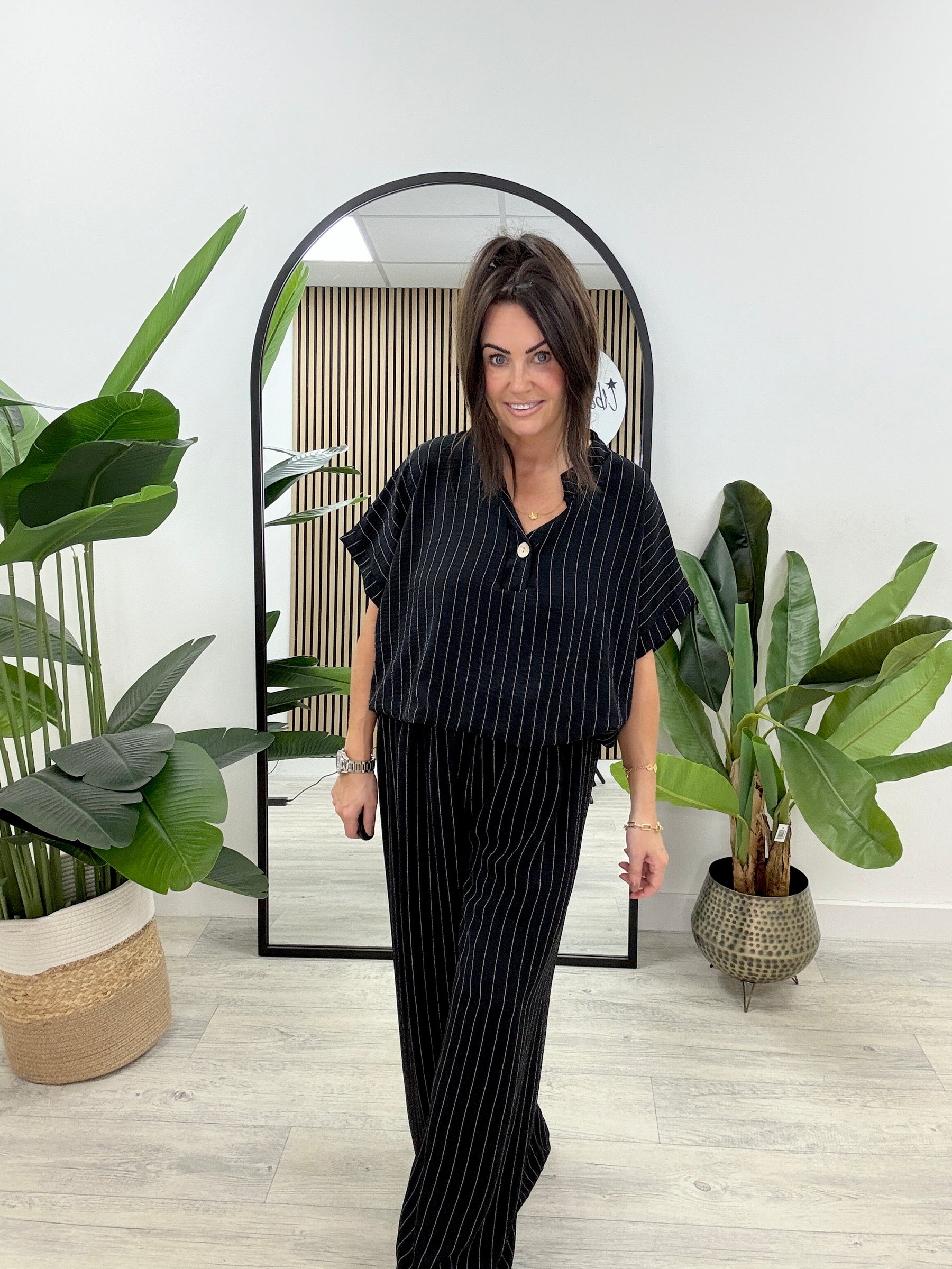 Brinley Button Pinstripe Co-Ord - Black