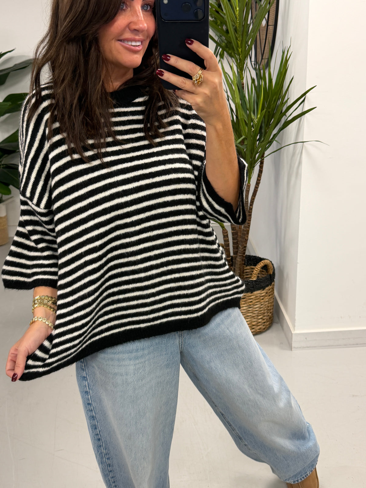 Bentley Crop Sleeve Knit - Black/White (Size 8-14/16)