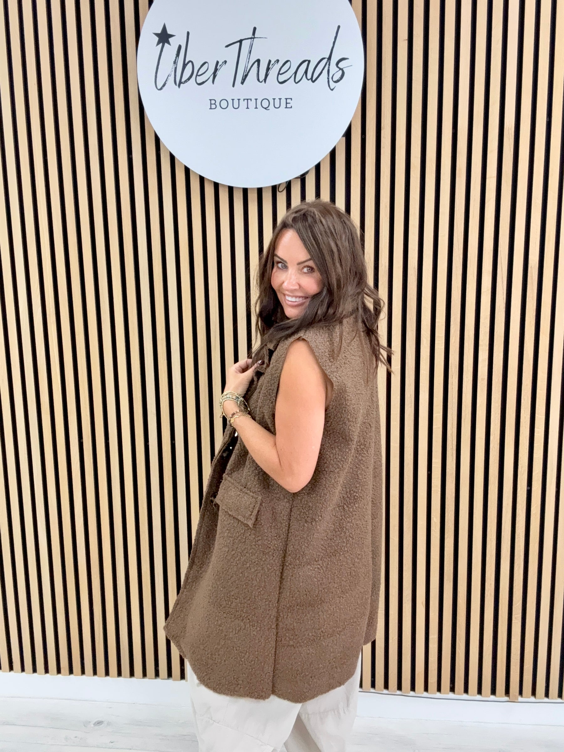 Longline Boucle Button Waistcoat - Chocolate