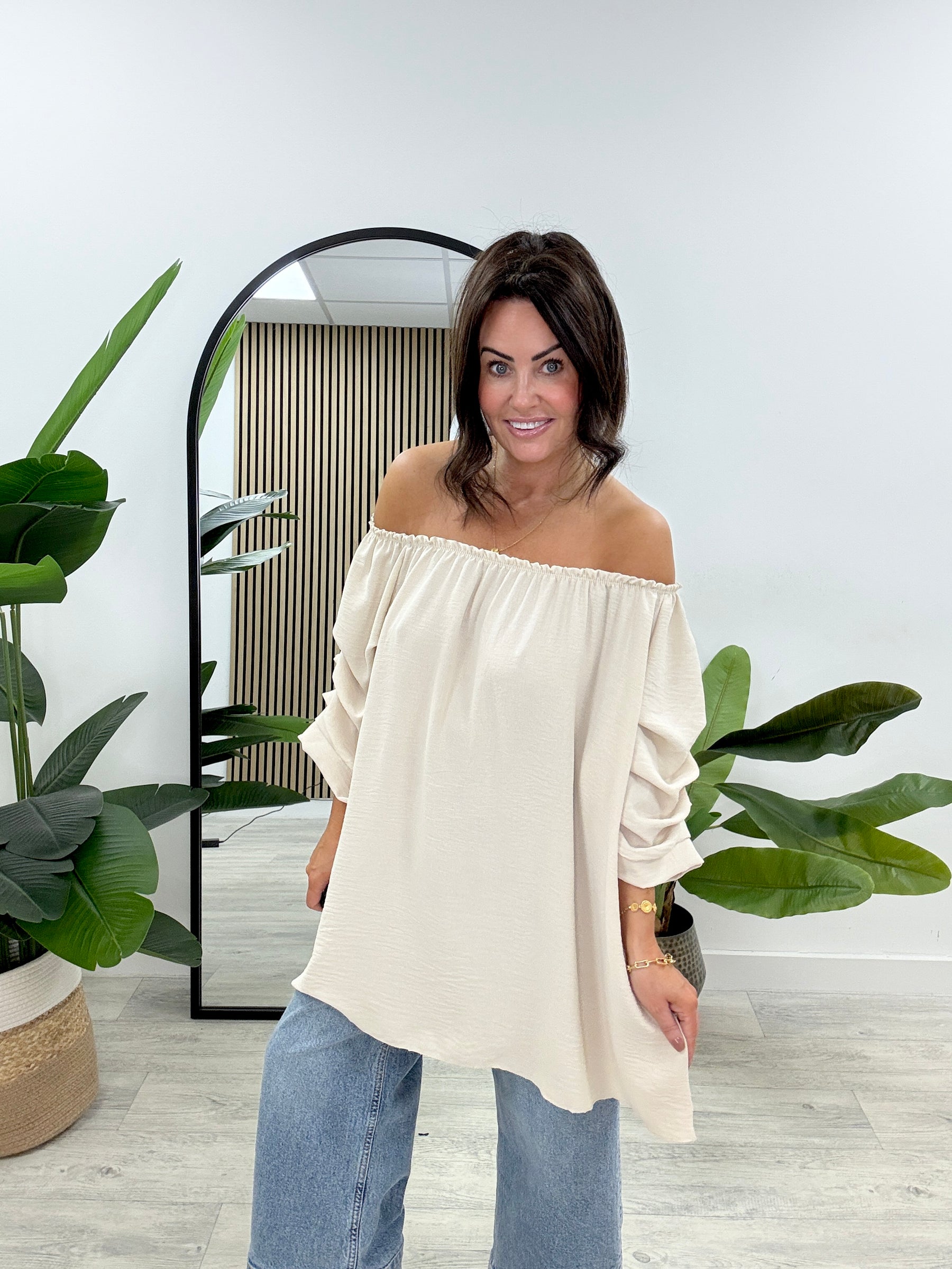 Palma Puff Sleeve Bardot - Stone