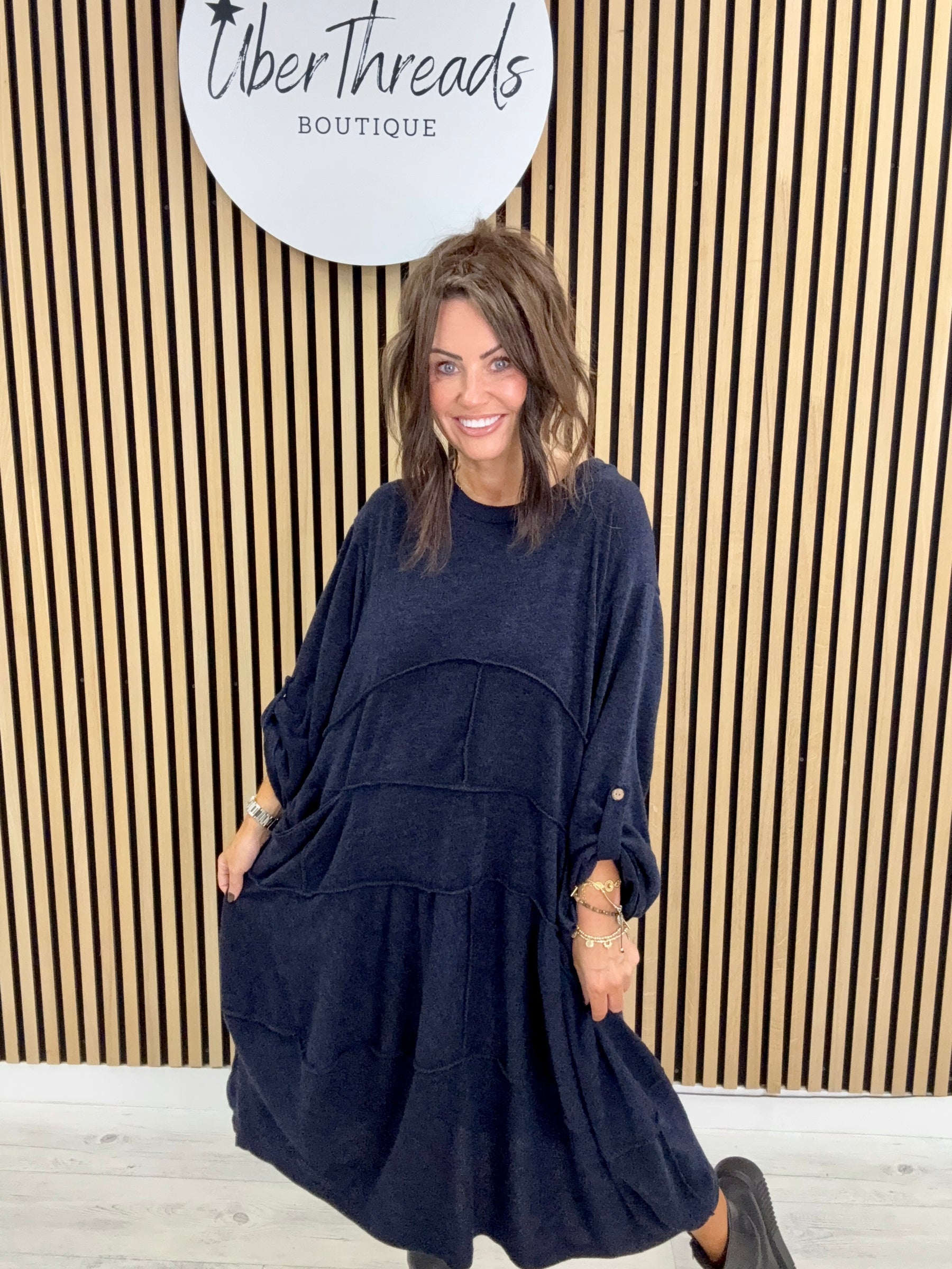 The Slouch Pocket Dress - Navy