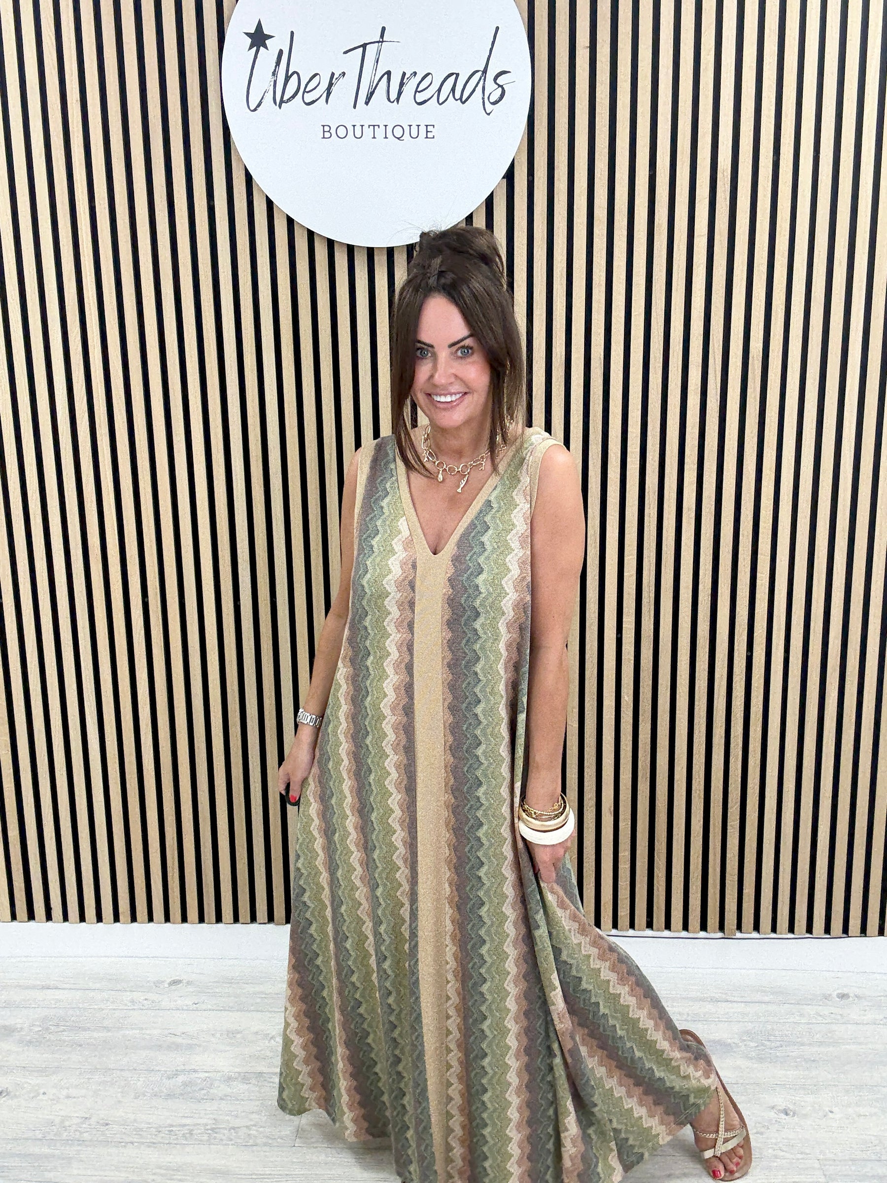 The Luxe Sleeveless Ziggy Maxi - Green/Gold