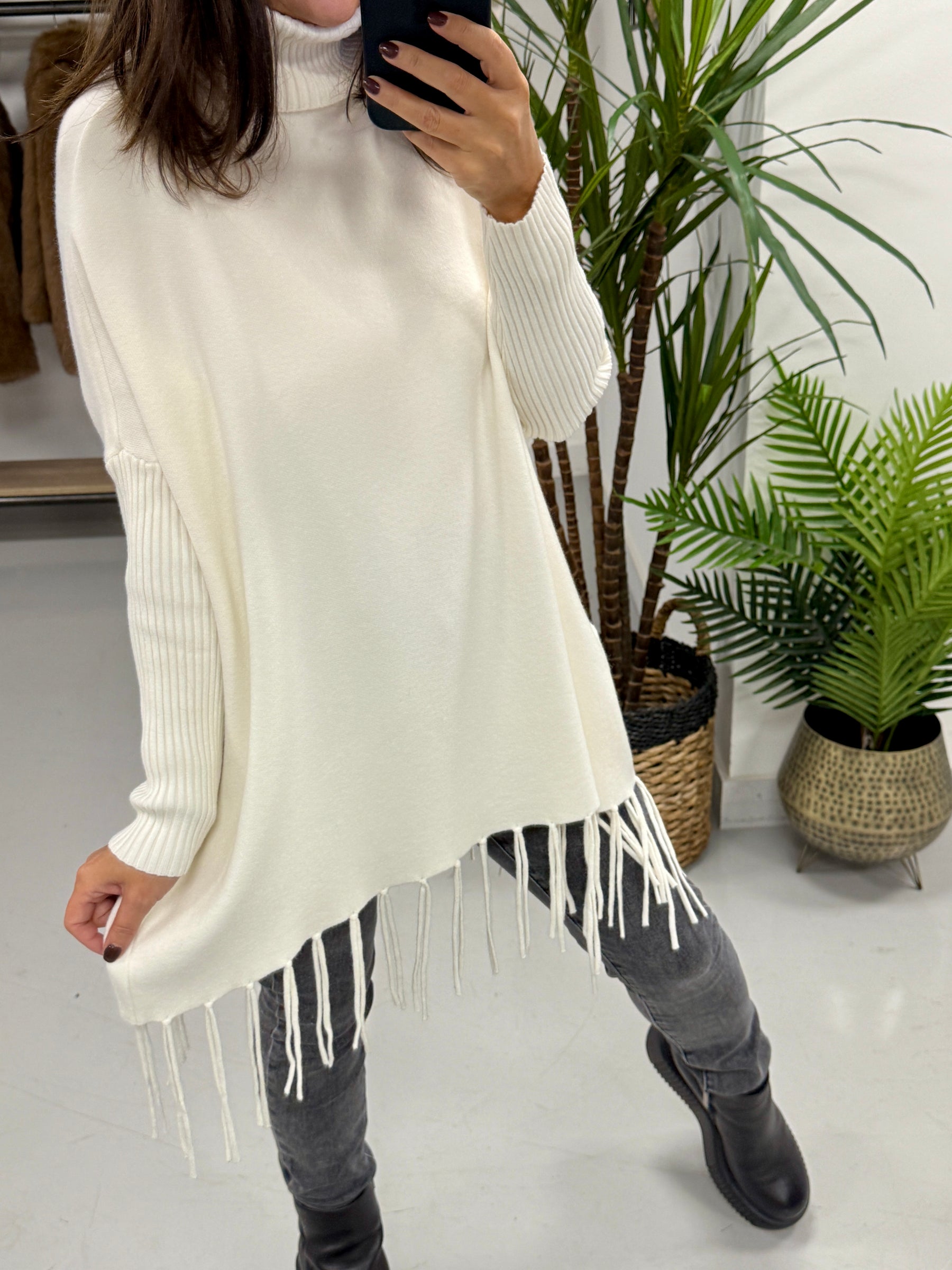 The Roll Neck Fringed Knit - Buttercream