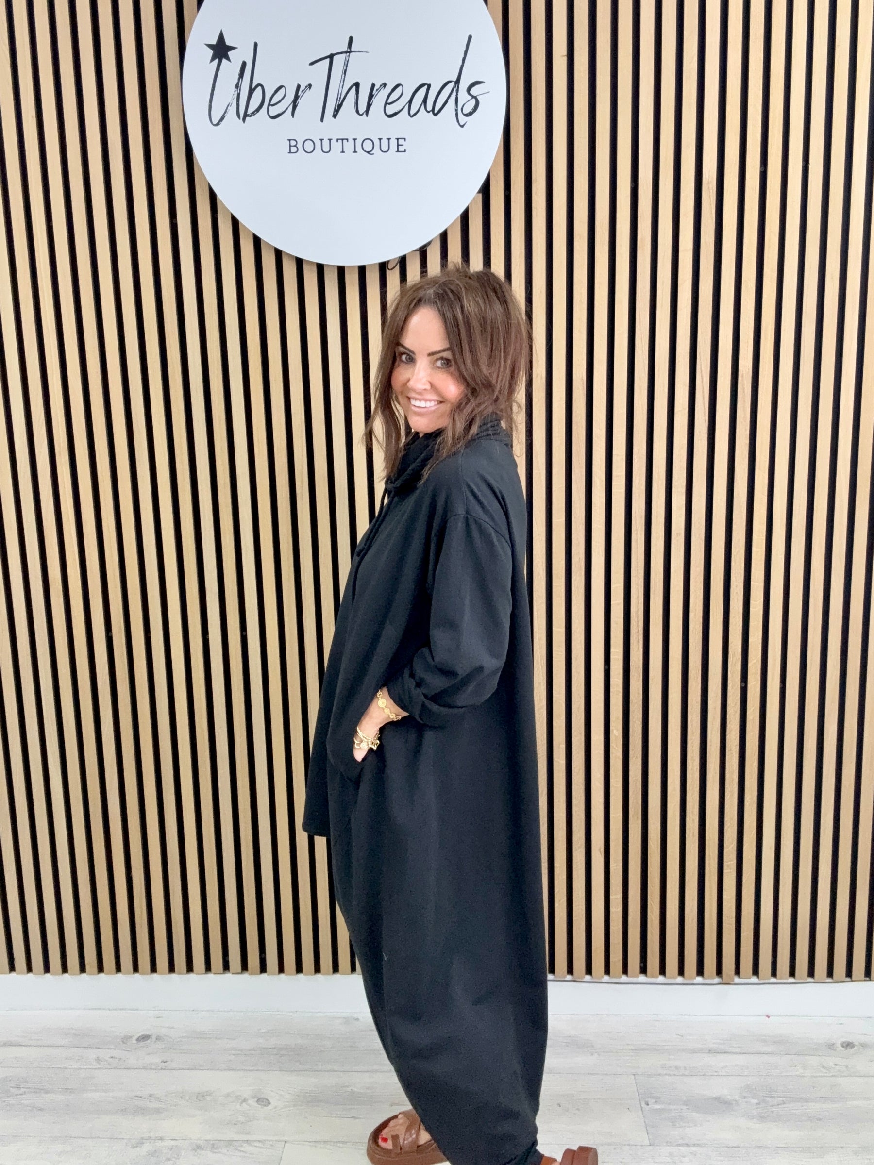 The New-Town Hi Lo Cowl Jersey - Black
