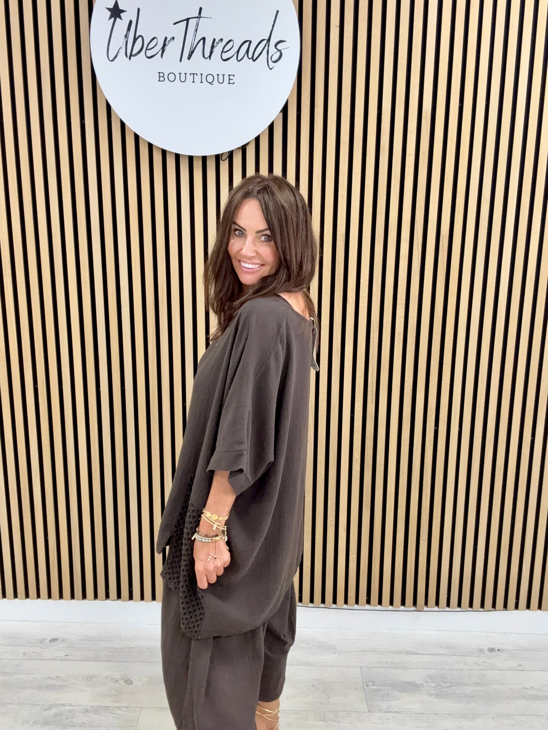 Sahara Crochet Pocket Tunic - Chocolate