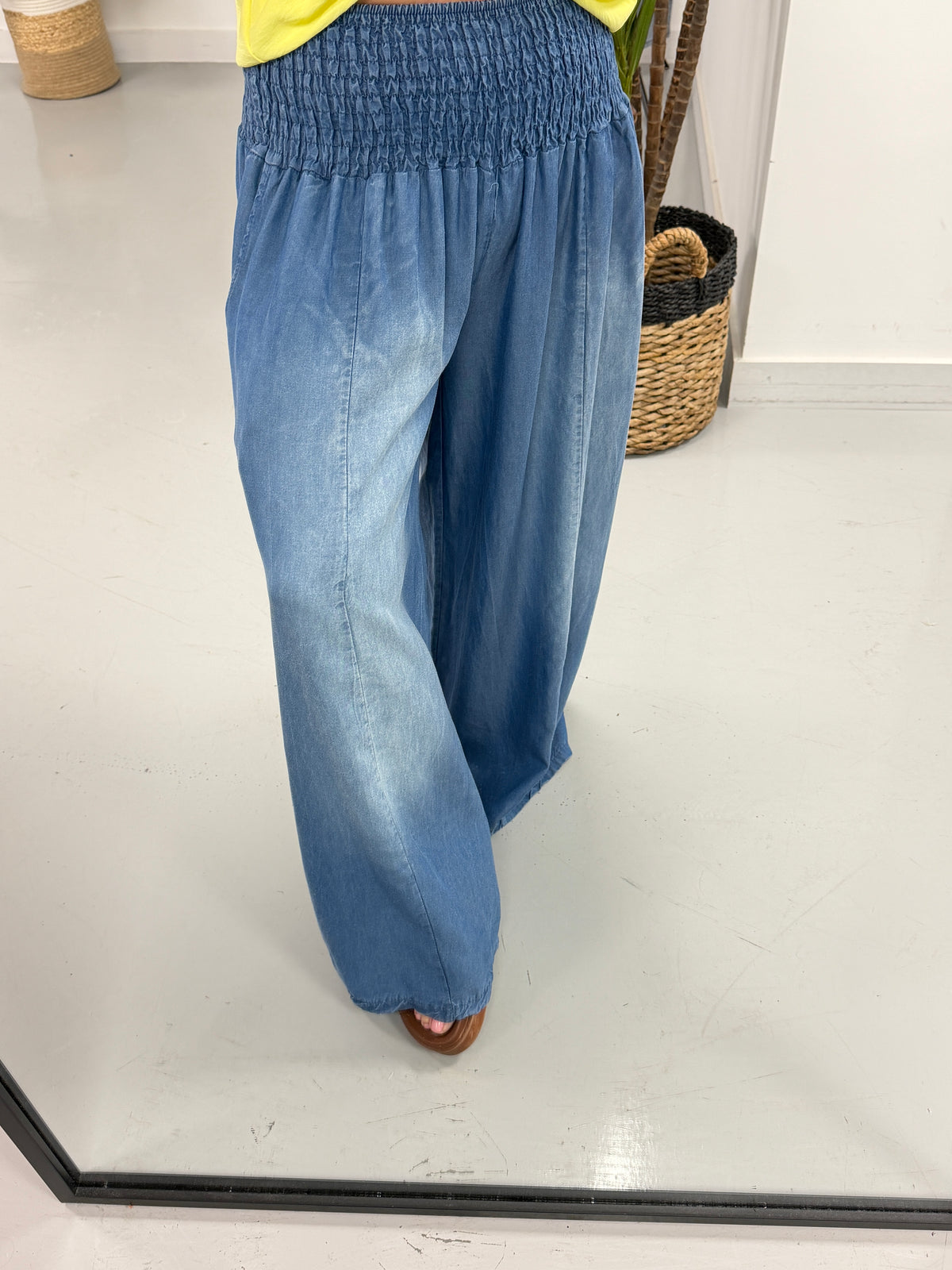Deniably Denim - Shirred Waist Wide Leg Trouser